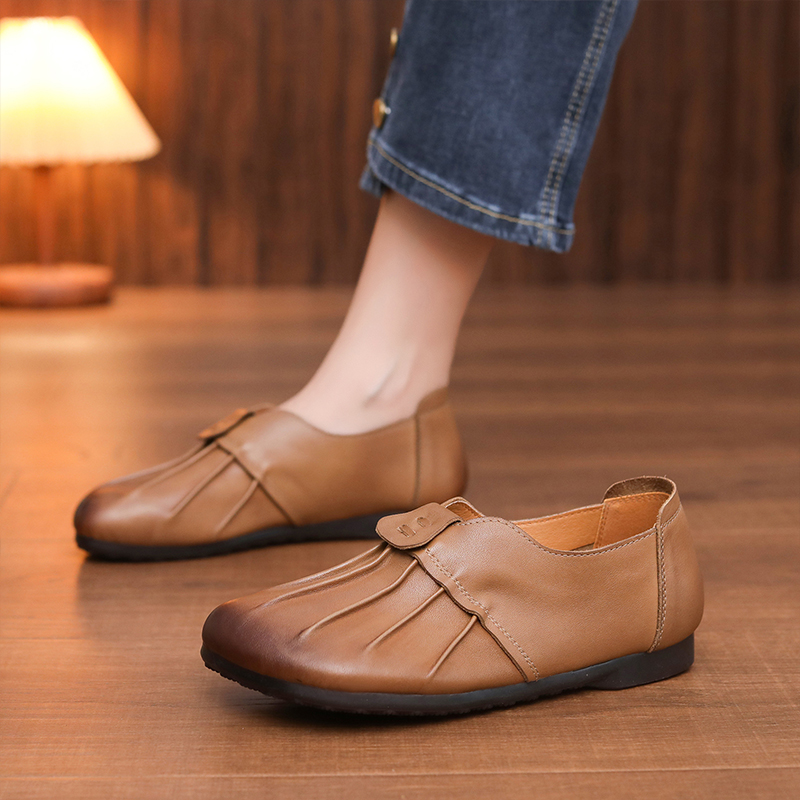 Top-Grain Cowhide Ethnic-Style Leather Shoes Genuine Leather Soft-Sole Casual Shoes Mom Shoes