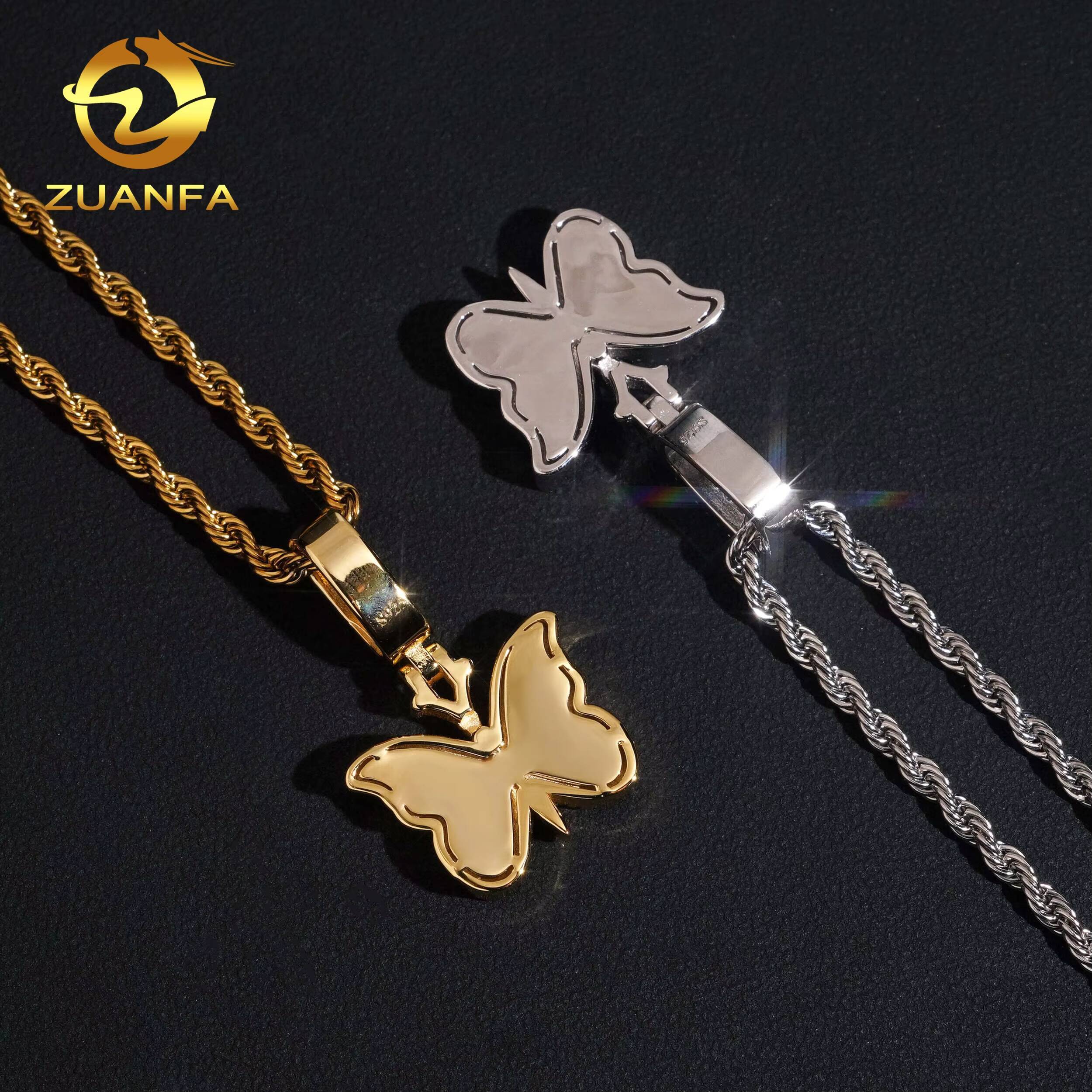 48 Hours Shipping 925 Silver Jewelry GRA Certificate Iced Out Butterfly Hip Hop Moissanite Diamond Pendant