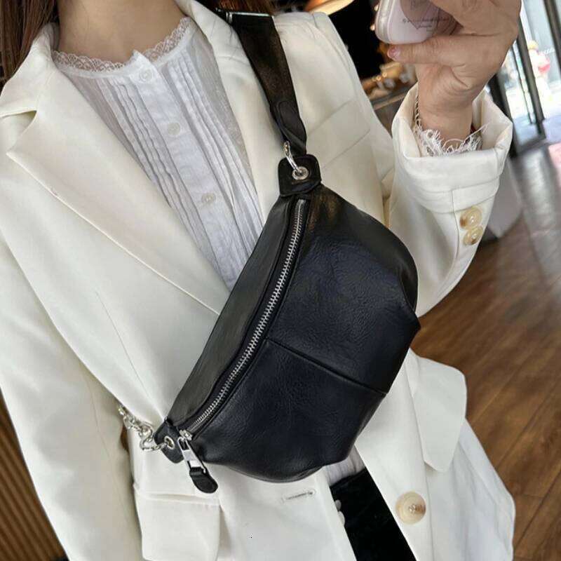 Designer Bags High Quality Black Chest Bag 2025 Hit Genuine Leather Fashion Chain Wide Strap Crossbody New In Casual Trend Female Bags Luxury Bag