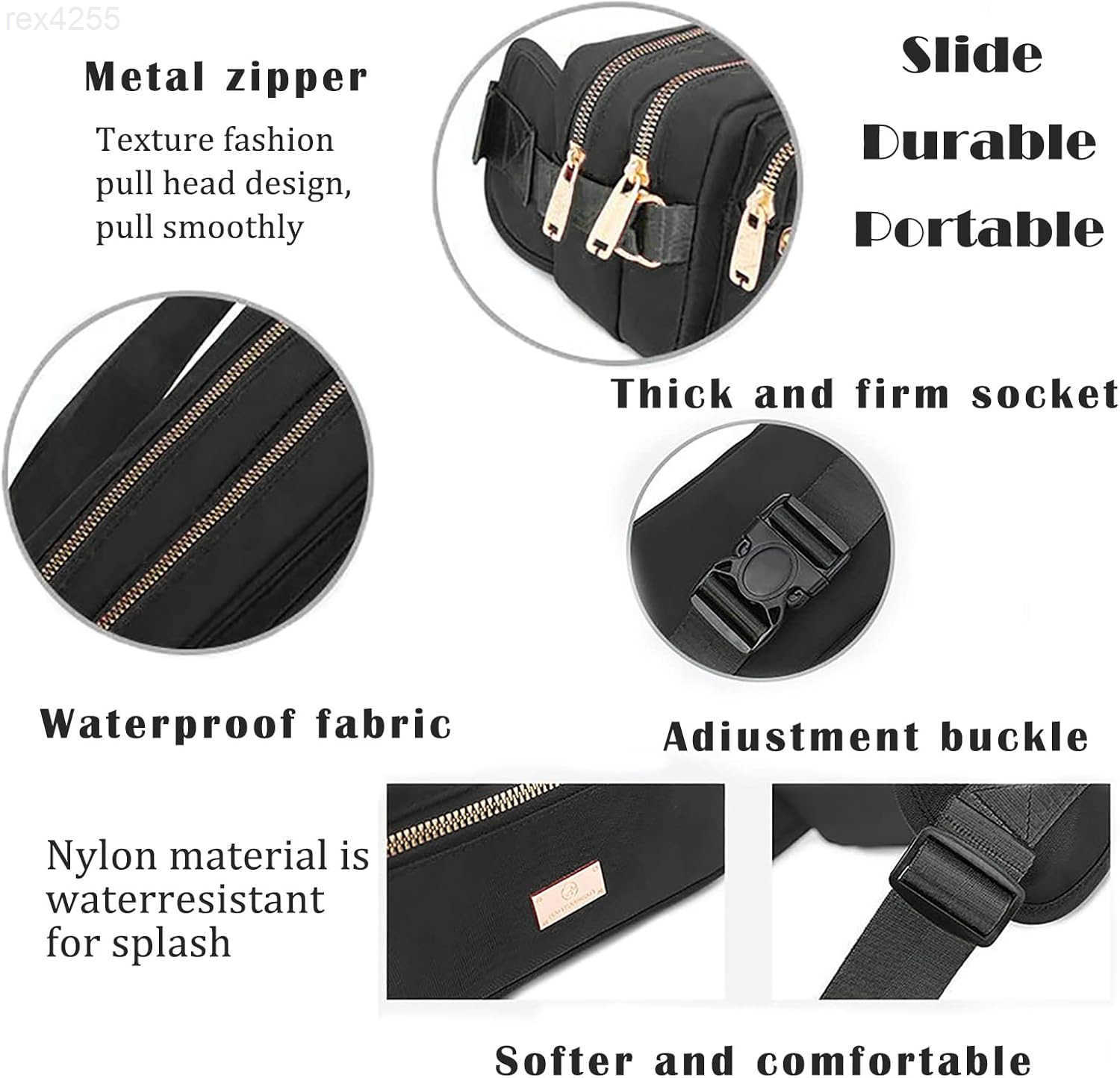 Large Fashion Fanny Pack for Men Women Waist Bag for Waterproof Hiking Running Biking Gym Outdoor Sports Travel Belt Bag BlackW250912