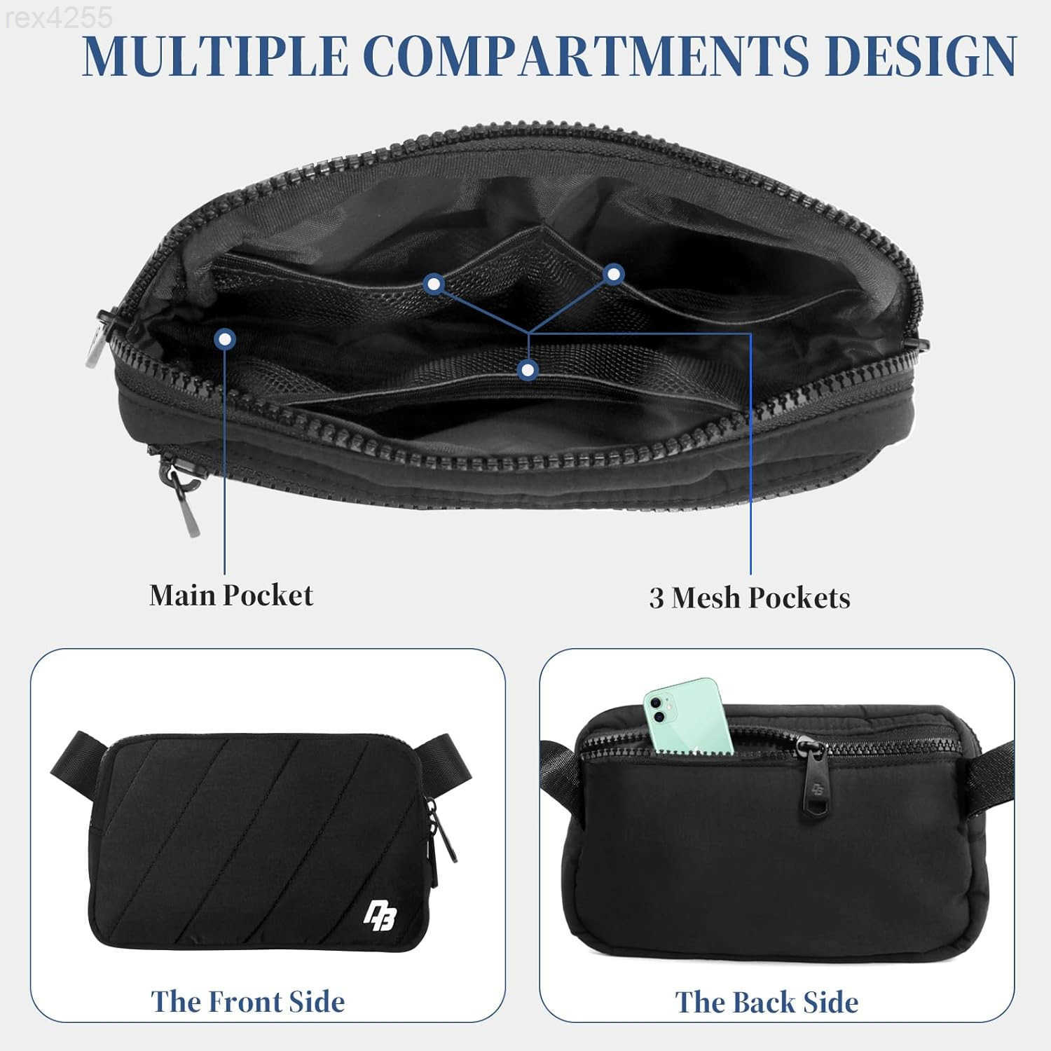 Fanny Pack for Woman Man Crossbody Bag with Lightweight Design Adjustable Crossbody Waist Chest Strap 1L Belt Bag for Gym Hiking Travel BlackW250912