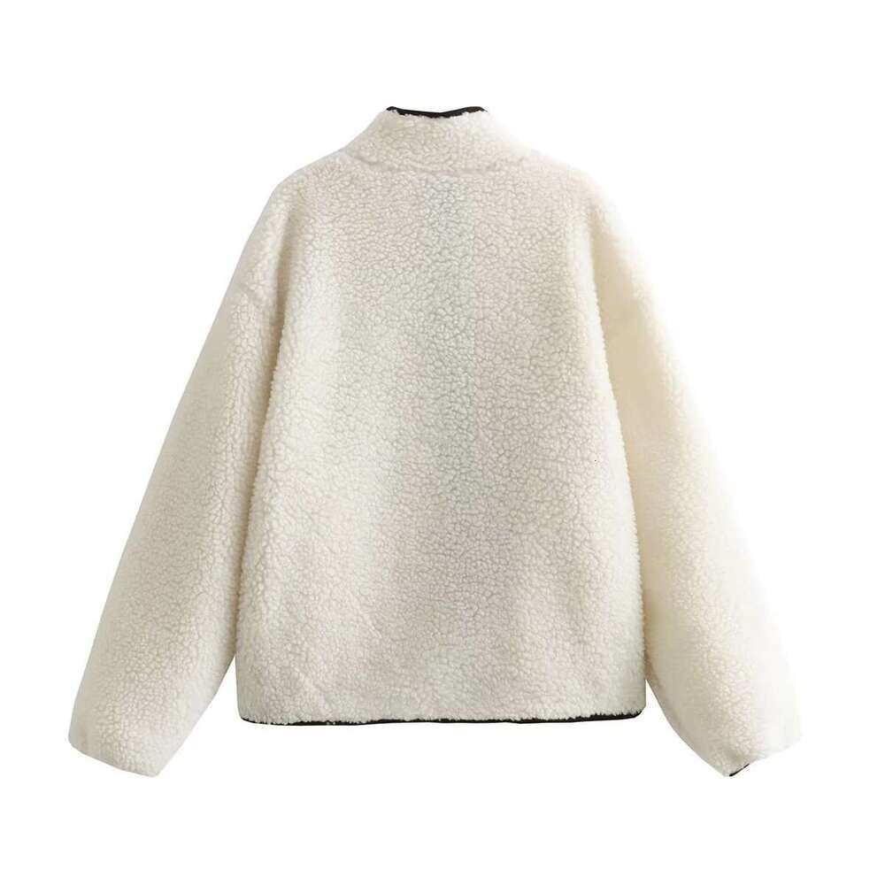 Wind Autumn And Winter New Women's Clothing Lazy Style Loose Contrasting Teddy Plush Coat B88645