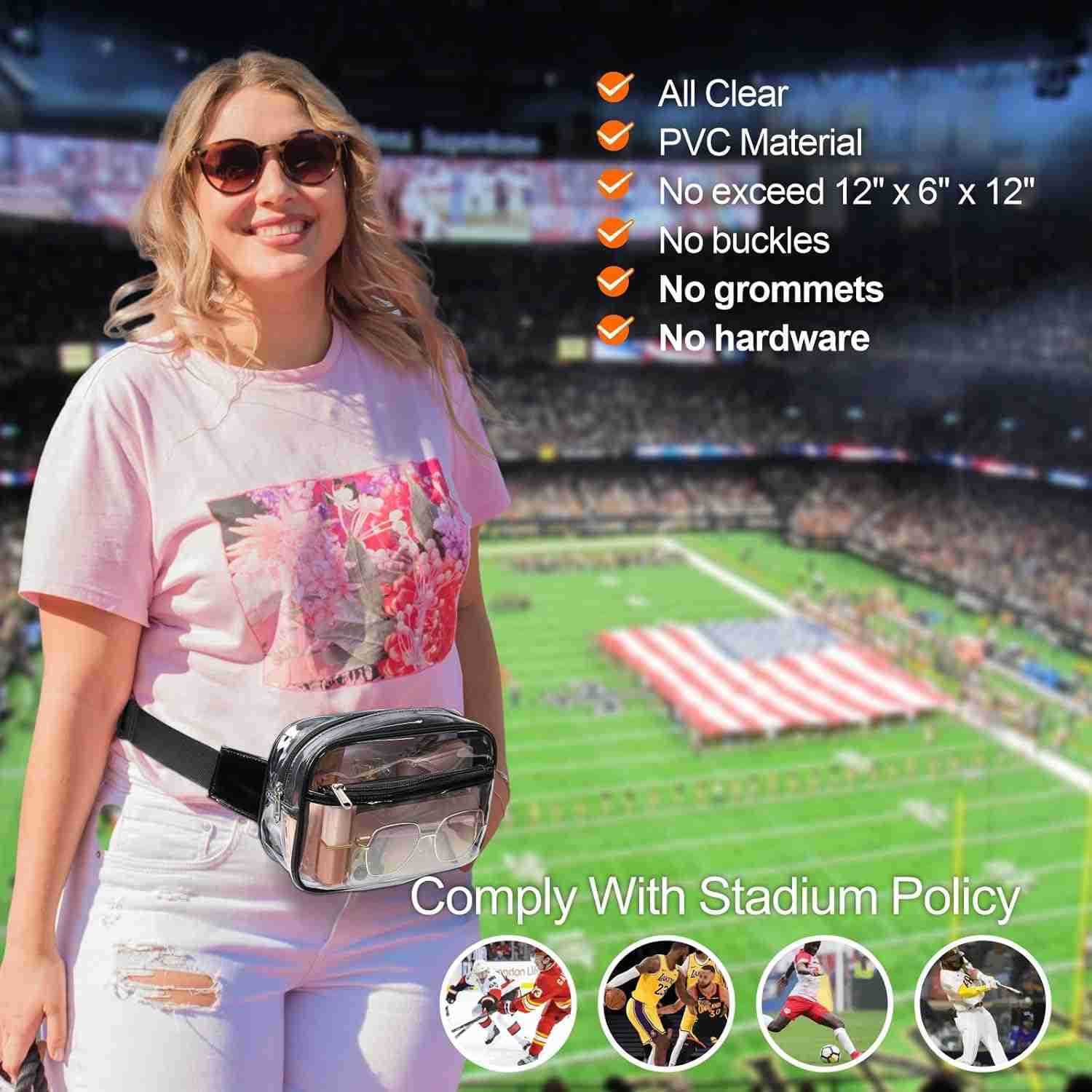 Clear Belt Bag Clear Fanny Pack Stadium Approved for Women Large Transparent Waist Bag for Sports Events Concerts Festivals BlackW250912
