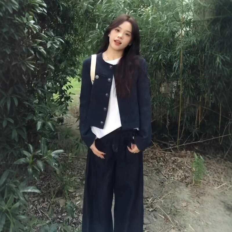 DHEssentials Korean Style Navy Blue Chanel-Style Coat for Women 2025 Autumn High-End Look Super Beautiful Petite Elegant Commuter Jacket