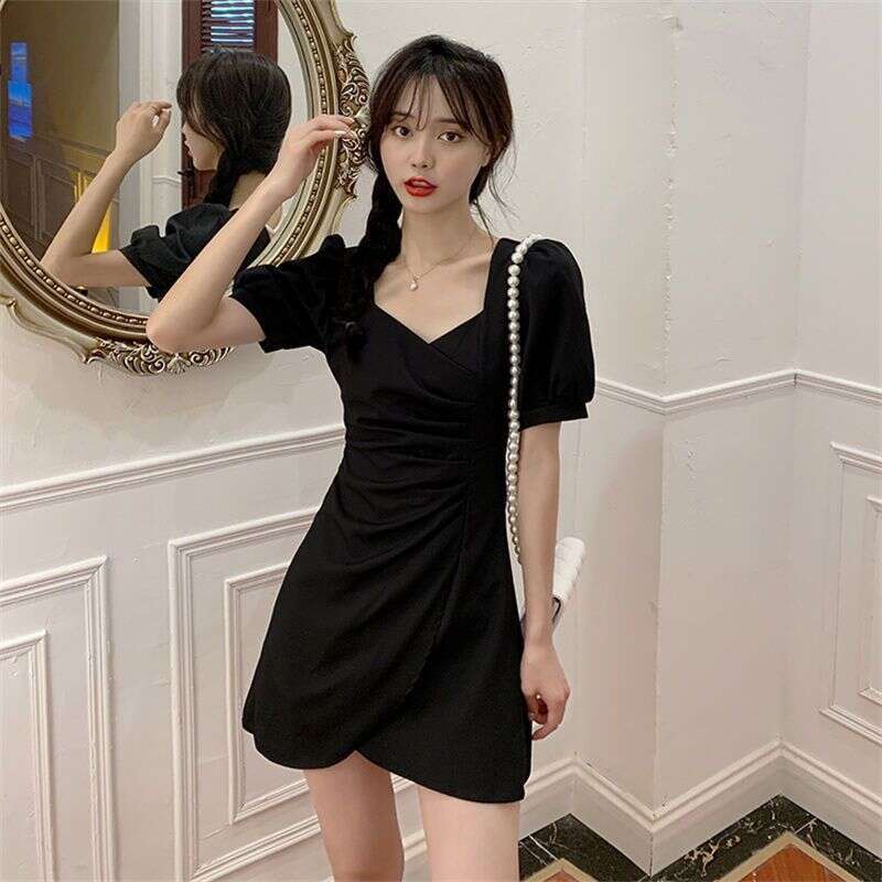DHEssentials Original Elegant Irregular Little Black Plus Size Hepburn Chanel Style Concealing Dress