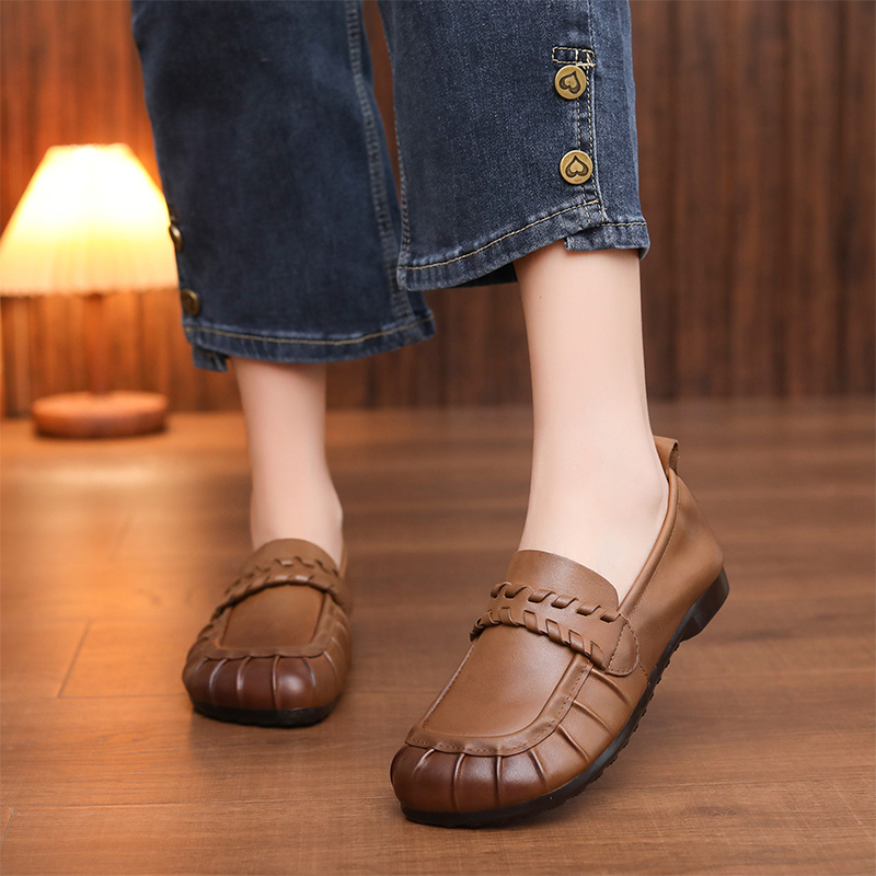 Top-Grain Cowhide leather Handcrafted Vintage Women's Shoes Versatile Flats Old Money Style Women's Shoes