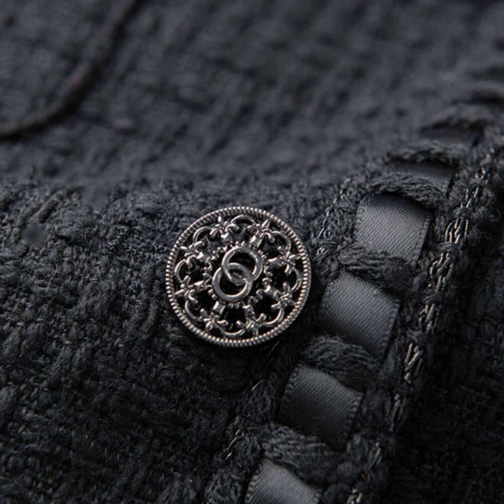 DHEssentials 100% Wool Black Tweed Blazer Spring Autumn Thickened Old Money Short Versatile Little Chanel Style Jacket