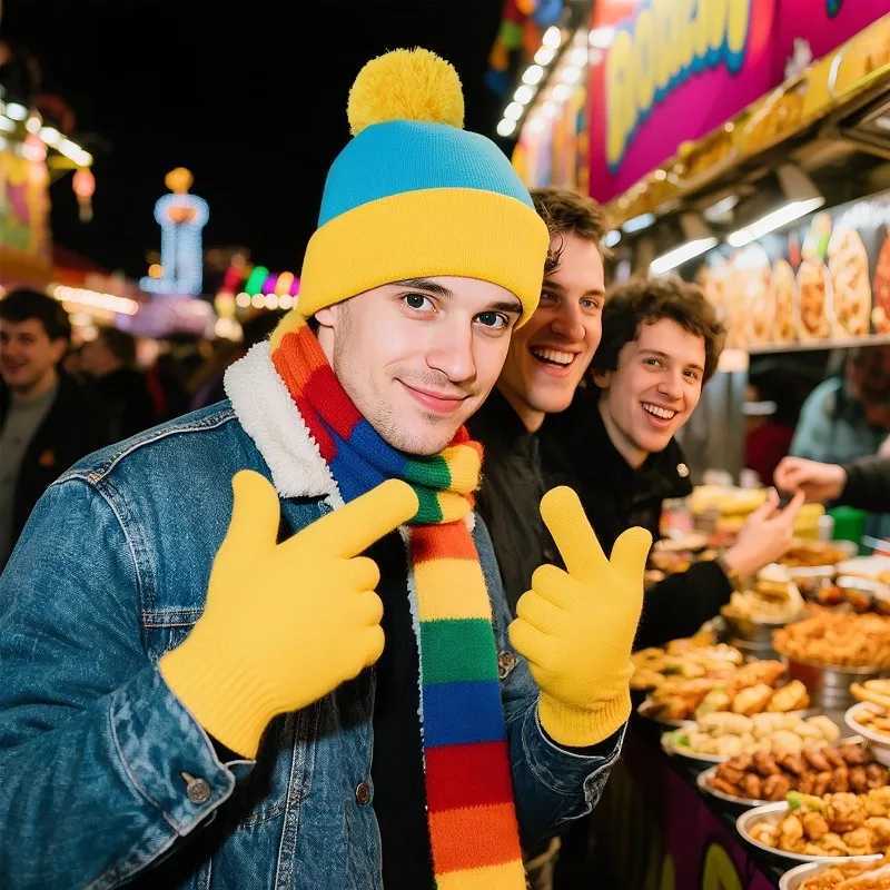 Halloween Cosplay Funny Beanie Hat and Gloves Character Park Knit Hat Winter Christmas Costume Accories G250910