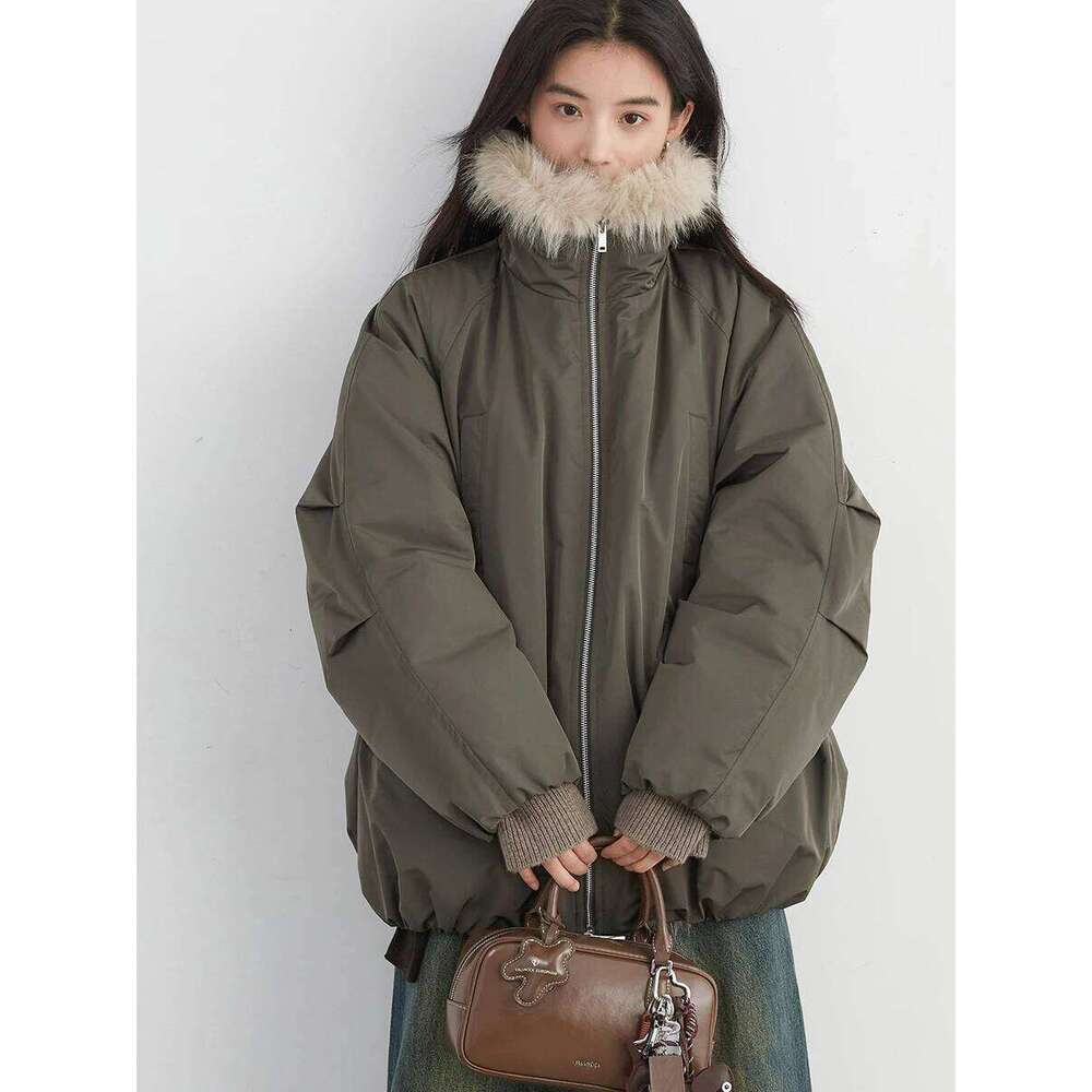 CHIC VEN Korean Women Coats Faux Fur Collar Loose Casual Hooded 90 White Duck Female Down Jacket Autumn Winter 2025