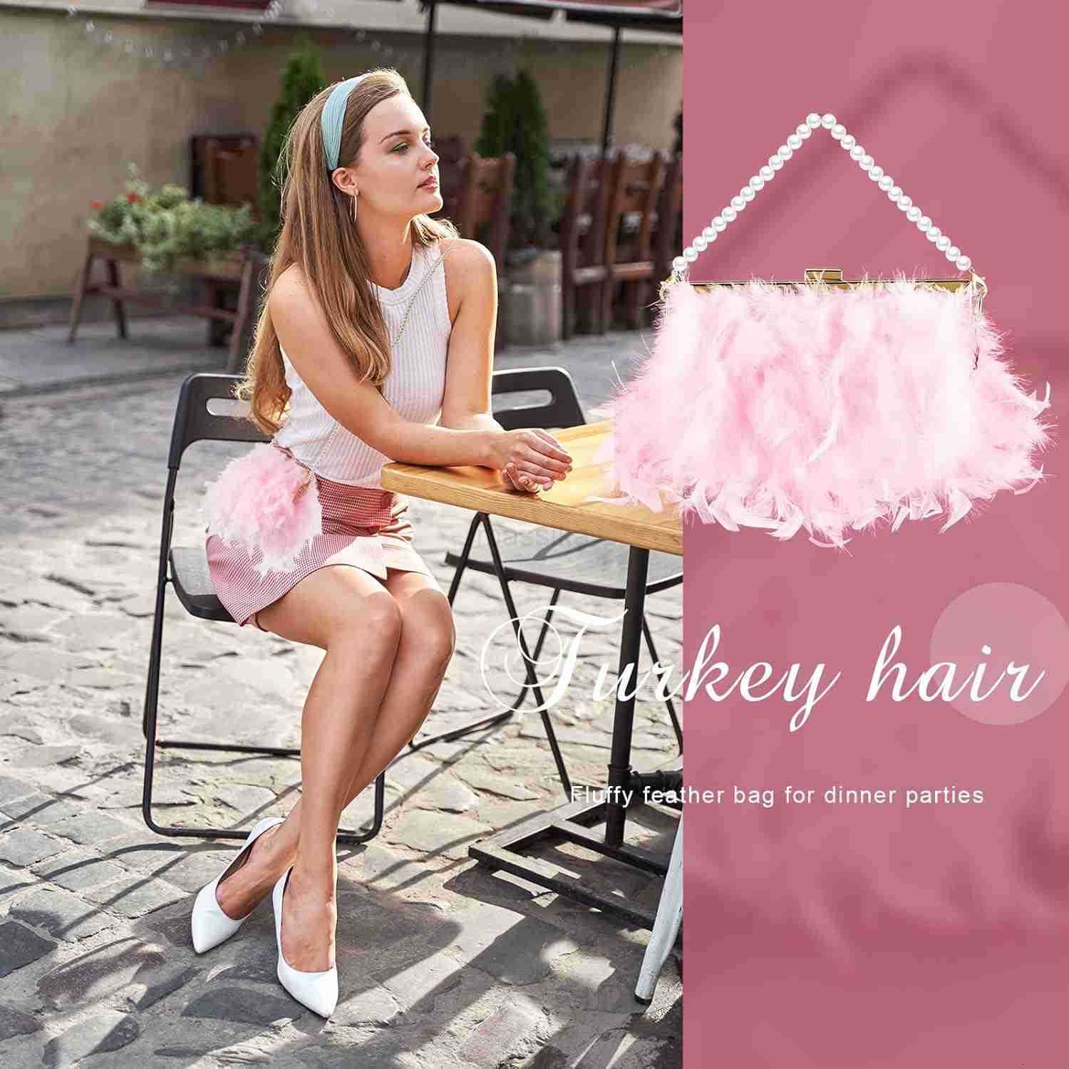 Feather Clutch Purses for Women Wedding Evening Bride Furry Purse Classy Fringe Glossy Designer M250912