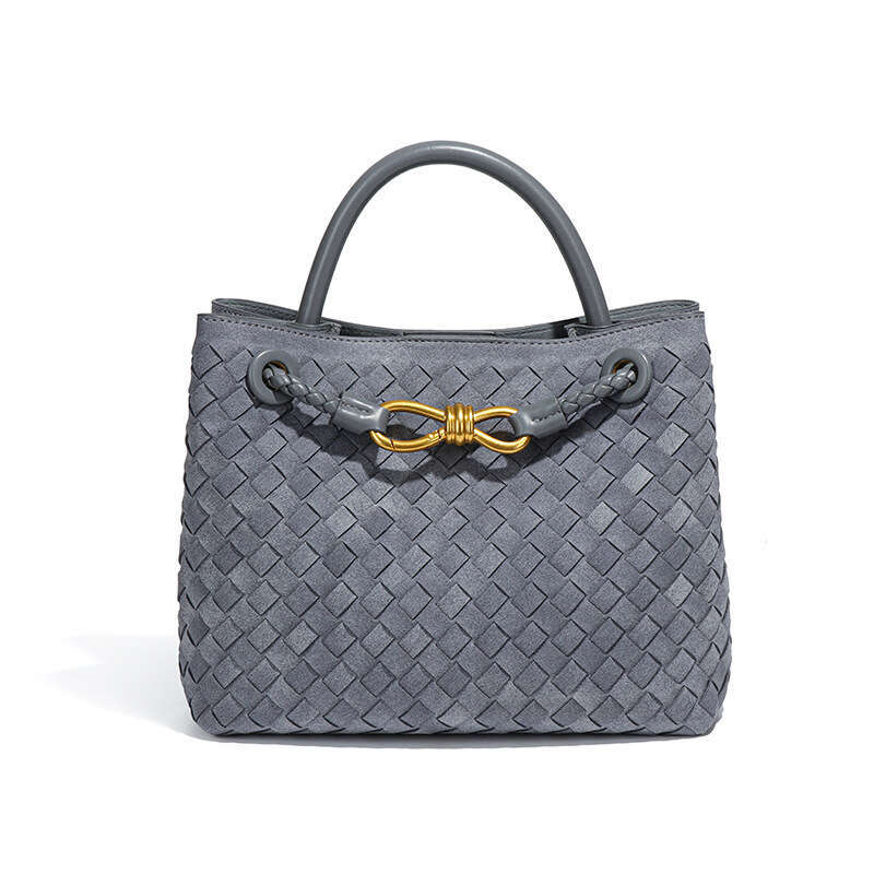 Spring and Summer New Suede Metal Buckle Woven Commuting Shoulder Crossbody Handheld Tote Square Hand Bag