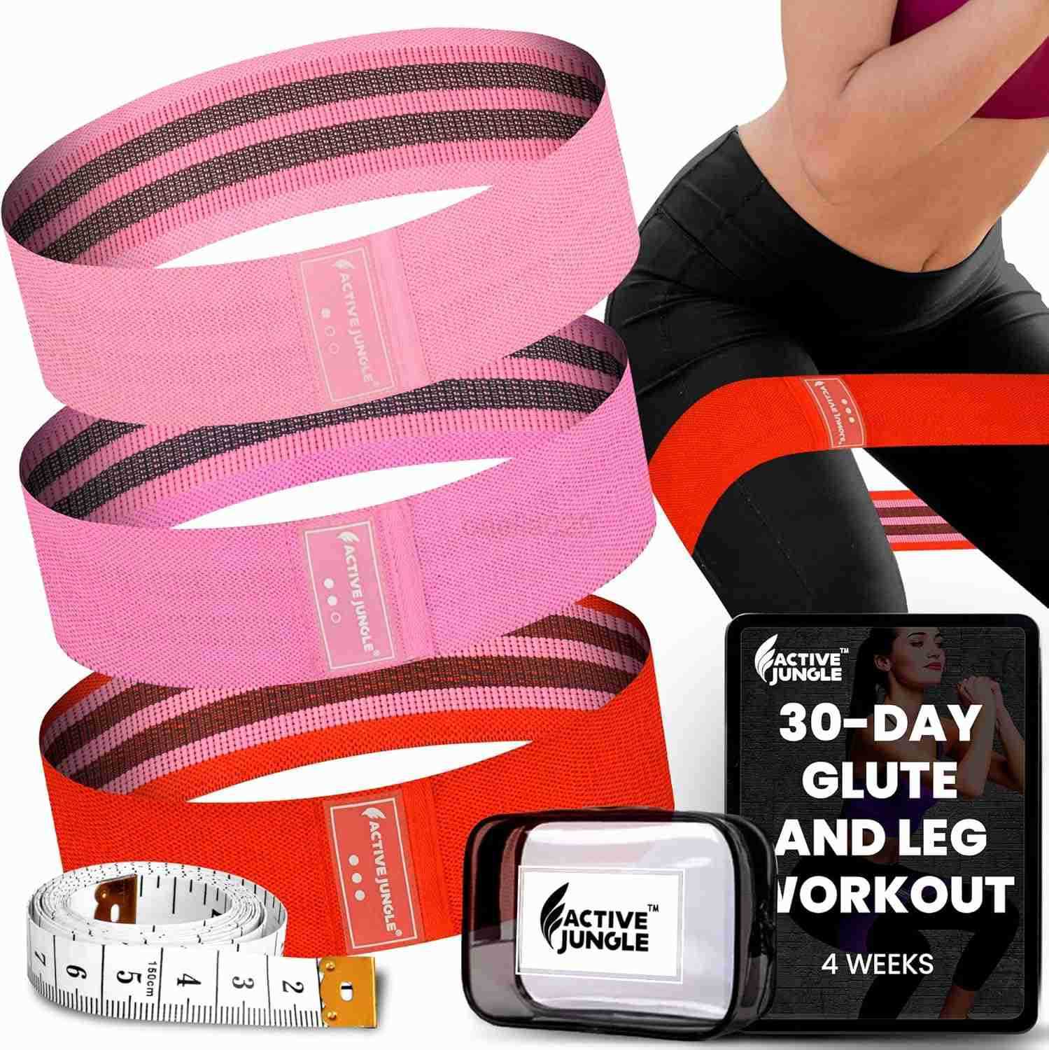 Fabric Resistance Bands for Glutes Legs Set of 3 NonSlip Elastic Durable Includes Travel Bag Workout Guide Digital Challenges W250912