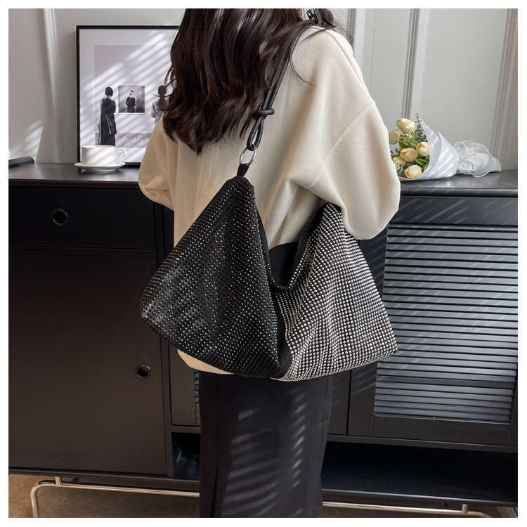Designer Bags New Women's with Rhinestones Trendy Silver Sparkling Diamonds Large Capacity Shoulder Handbag Underarm King Bag for Women