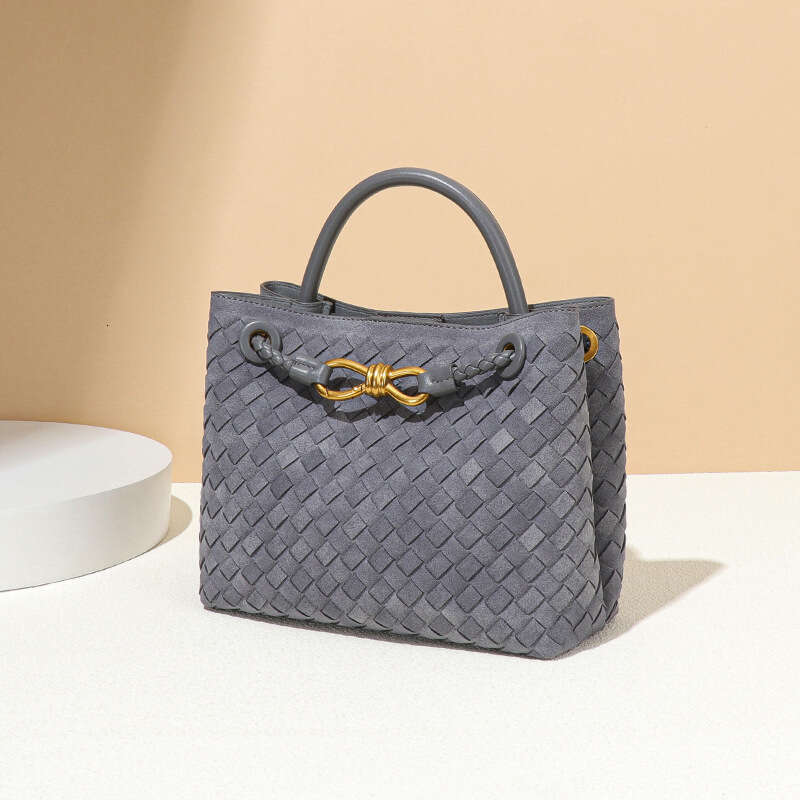 Spring and Summer New Suede Metal Buckle Woven Commuting Shoulder Crossbody Handheld Tote Square Hand Bag