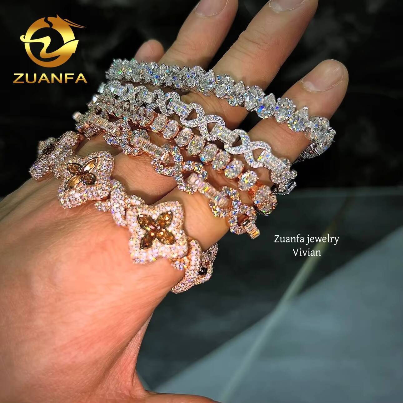 VVS Moissanite Diamond Luxury Hip Hop Fine Jewelry Tennis Bracelet 925 Sterling Silver Fashion Tennis Chain Bracelet