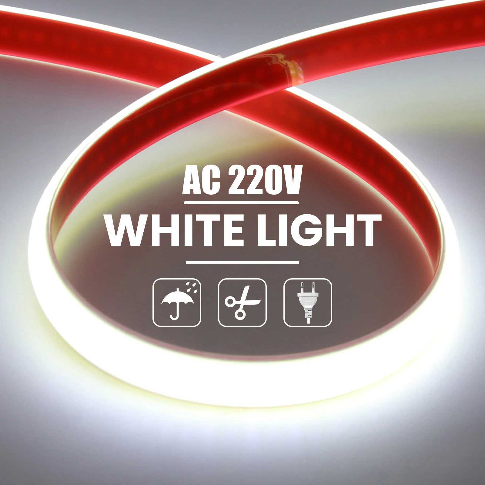 AC 220V COB Neon Strip With EU ONOFF Switch 4000K 6000K 3000K Waterproof Self Adhesive Home Decor Flexible Ribbon Rope Light C250912