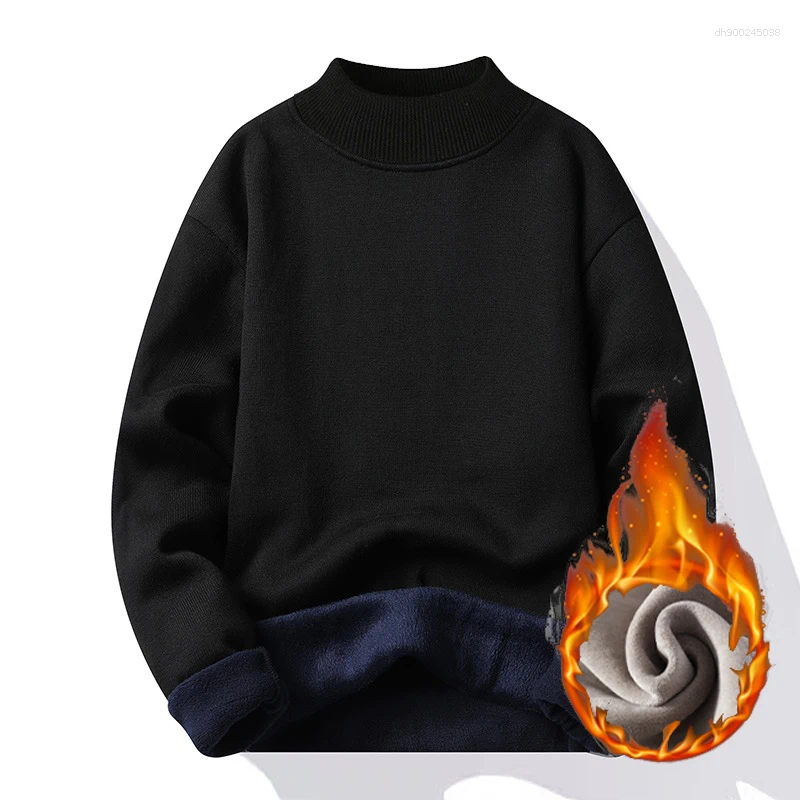 Men's Sweaters Korean Version Pea Green Sweater Men Fleece Lined Thickened Long Sleeve Knit Pullover Autumn Winter Thermal Warm