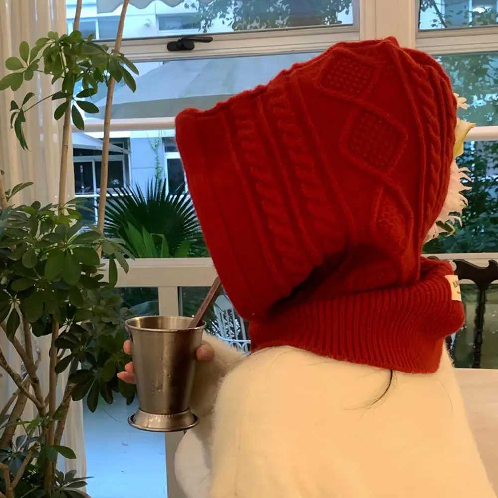 Korean Knitted clava Fashion Solid Color Plover Hat Winter Warm Hooded Hat For Wen One Piece Neck Collar Beanies G250910