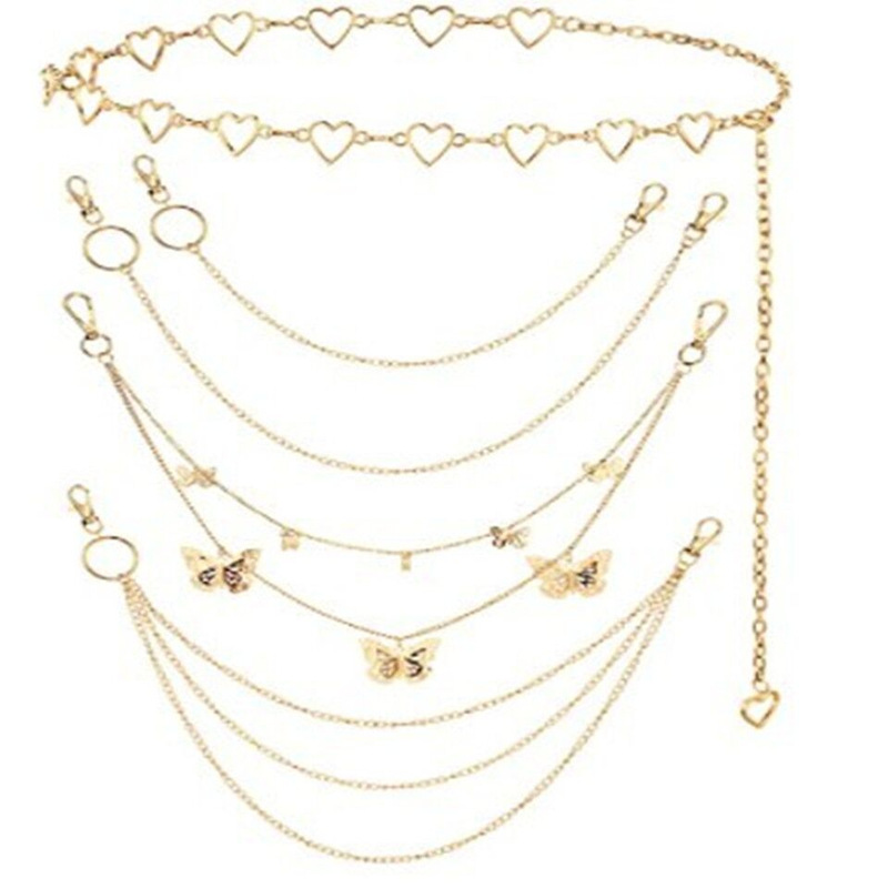 5 Pieces Chain Belts Jeans Pants Pocket Waist Multilayer Hip Hop Metal Wallet Chains for Men Women