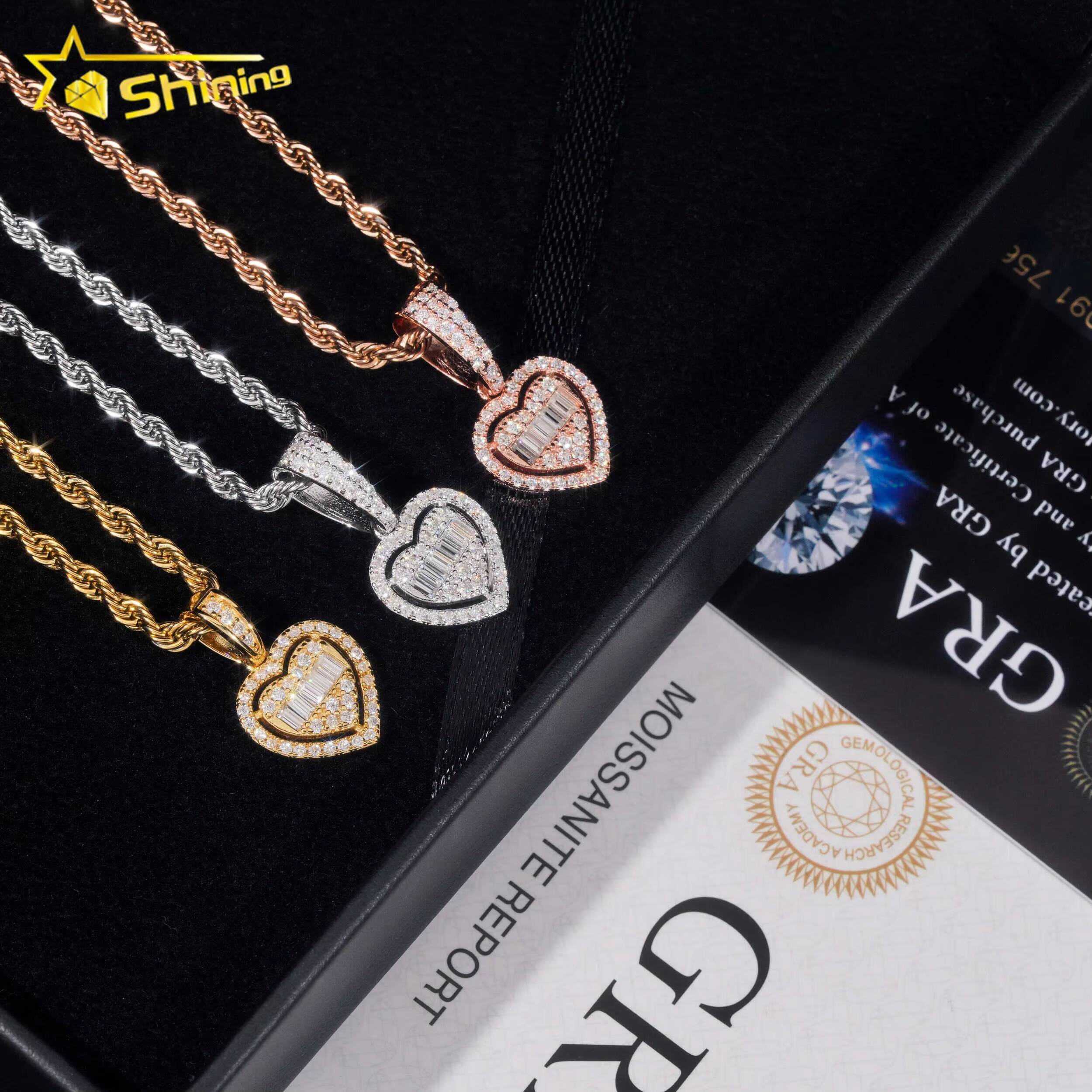 Hip Hop Jewelry Iced Out Tiny Heart High Quality 925 Sterling Silver Diamond Moissanite Pendant