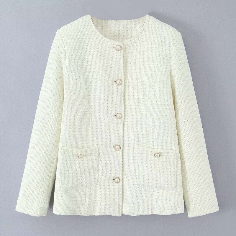 DHEssentials 2025 Autumn New Style Chanel-Inspired Solid Color Versatile Coarse Woven Quilted Cotton Round Neck Jacket for Women