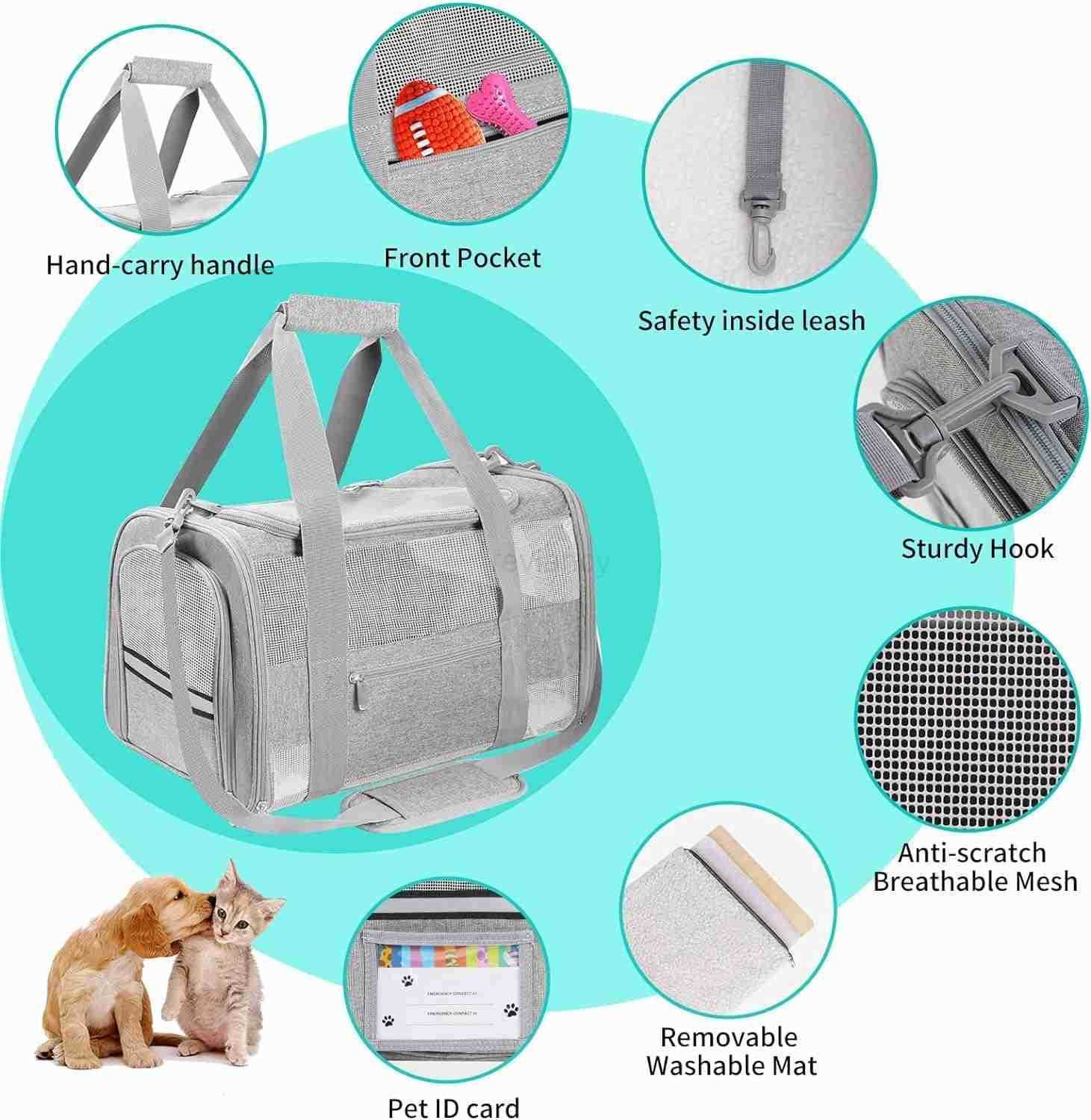 Cat Carrier Pet Carrier for Small Dogs Cats Puppies Under 15 Lbs TSA Airline Approved Carrier Bag Soft Sided Dog Travel Carriers Cat Carriers with Ref