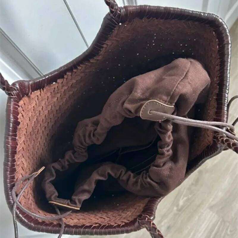 100% Natural Cowhide Weave Handbags Hand Designer Genuine Leather Female Totes Vintage Women's Cowskin Lady Large Shopping Bags