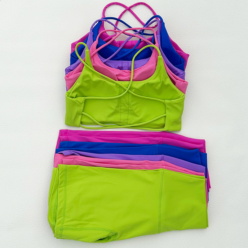 Ctenkevet Two-Piece Womens Sports Set Chest Crossover Yoga Clothes Female Gym Bandeau Sports Bra Suits Sport Outfit For Woman 250516
