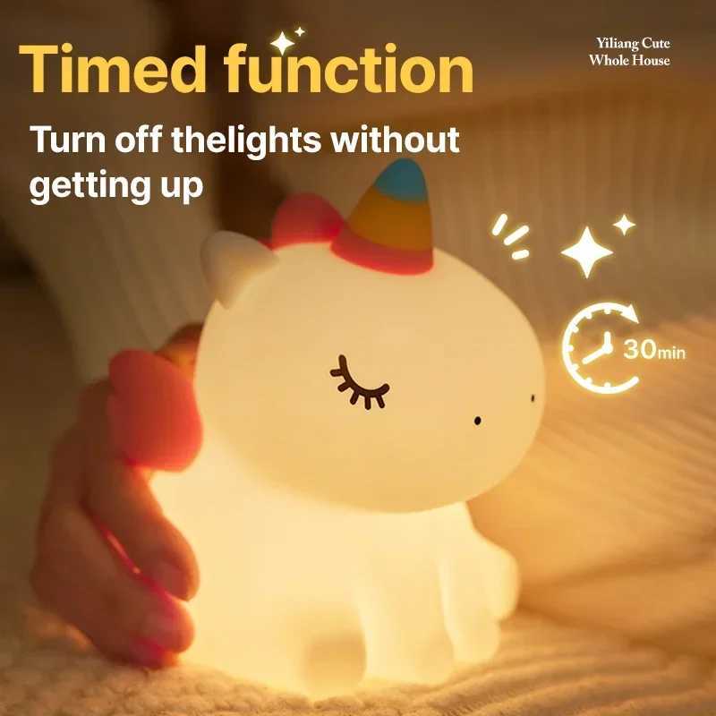 Cartoon Unicorn Night Lamp Soft Silicone Pat Light Warm Light Eye Protection Night Reading Lamp Desktop Kids Room Decoration C251122