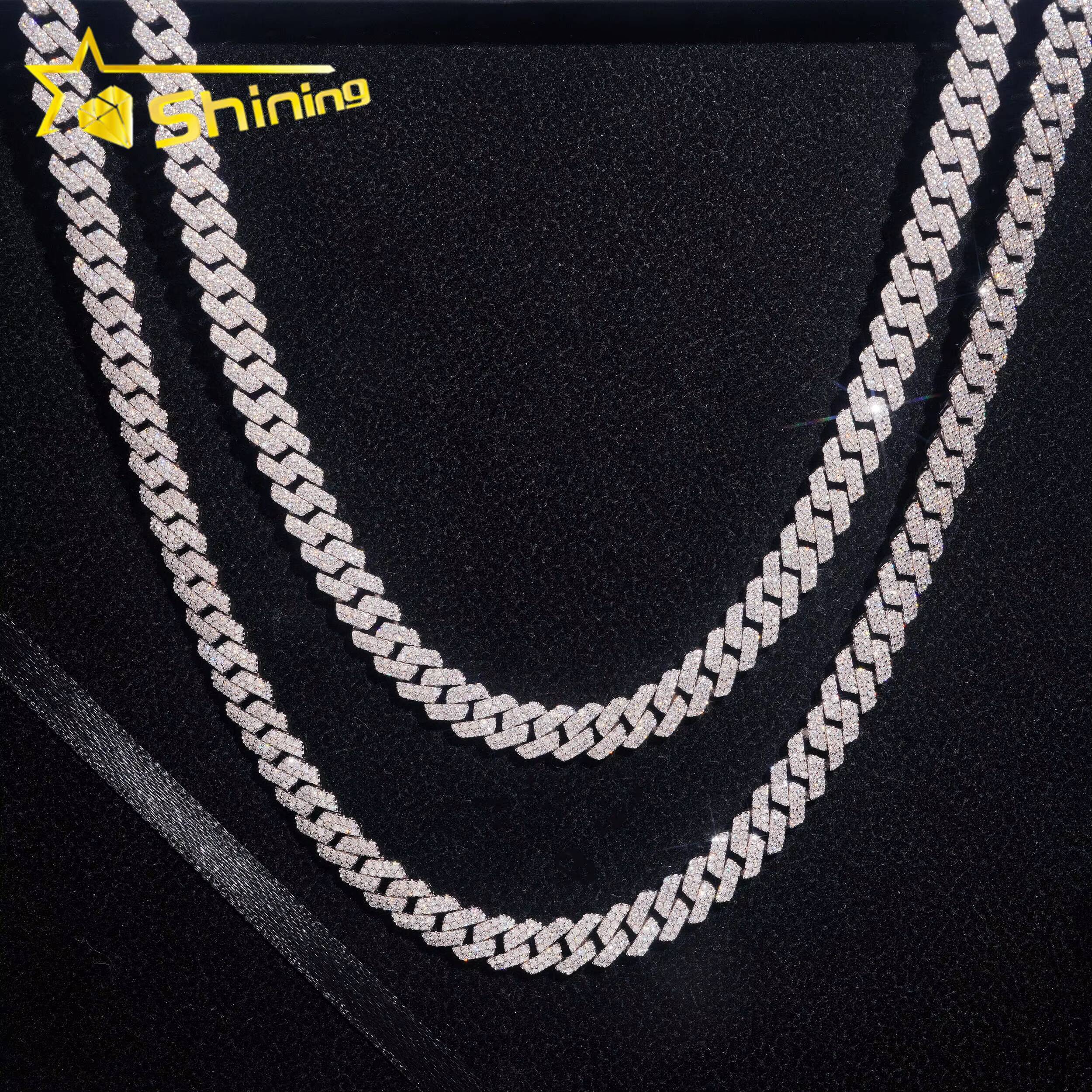 USA Warehouse Fast Shipping 8mm 925 Solid Silver Hip Hop Jewelry Iced Out Certificate GRA Moissanite Diamond Cuban Link Chain