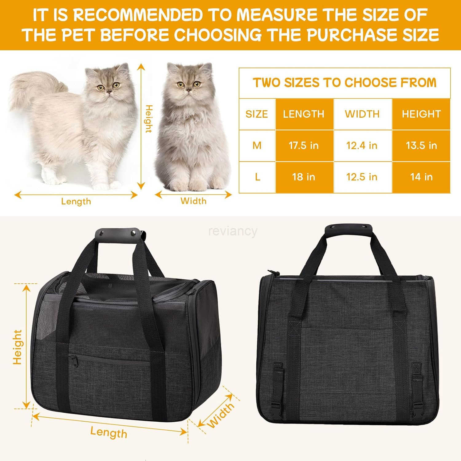 Cat Carrier SoftSided for Big Medium Cats Dog Carriers for Small Dogs Airline Approved Pet Travel Carrier for Cats Puppies up to 15Lbs with Safety Zip