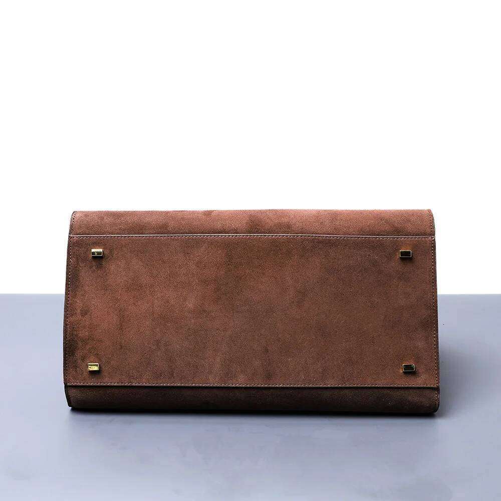 2025 Fall Vintage Leather Tote Women's Genuine Cowhide Suede Large Capacity Commuter Shoulder Bag with Multi-Pocket