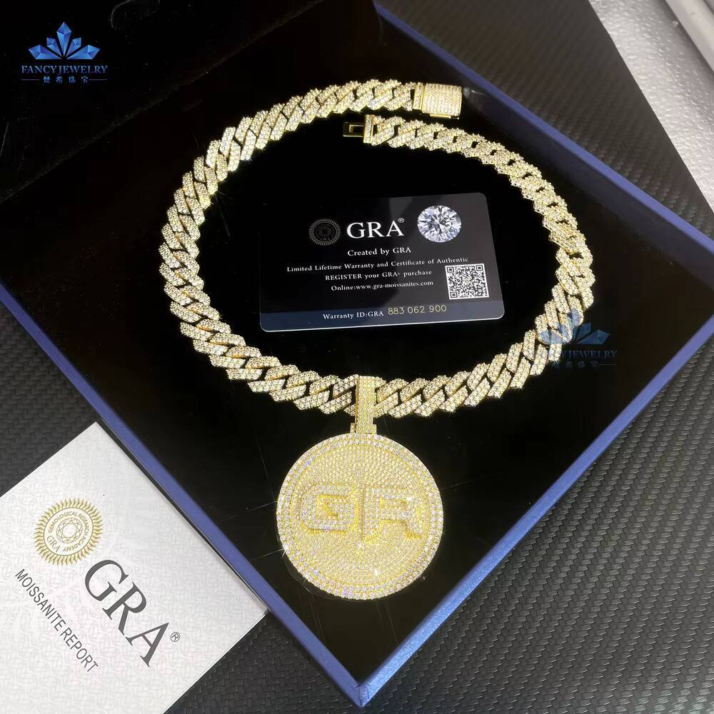 Custom Vvs Moissanite Round Diamonds Pendant Men Custom Iced Out Jewelry Letter Initial Hip Hop Cuban Chian Pendant