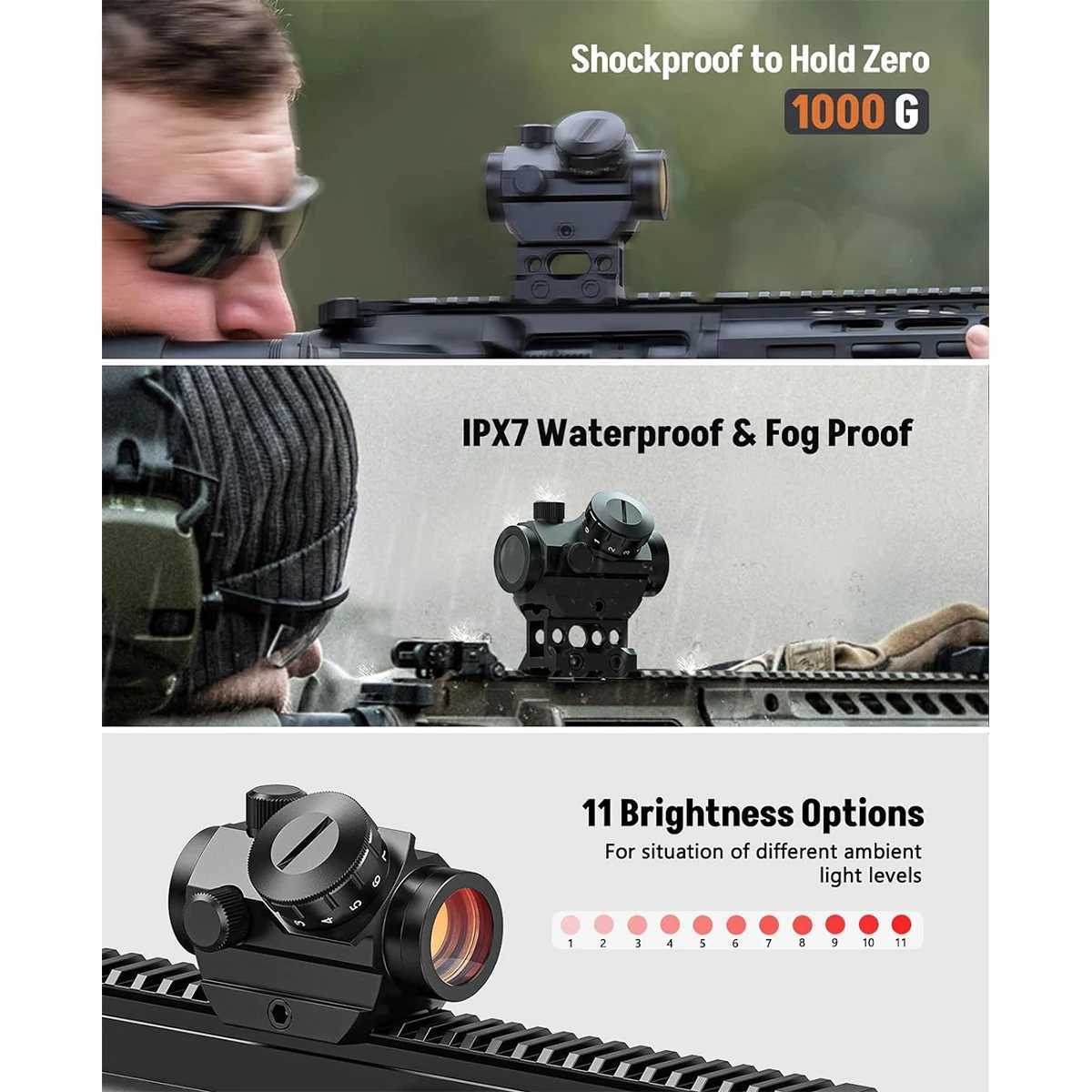 2MOA Red Dot Sight 1x25mm Reflex Sight Waterproof Shockproof FogProof Red Dot Scope with 1 inch Riser Mount W250912