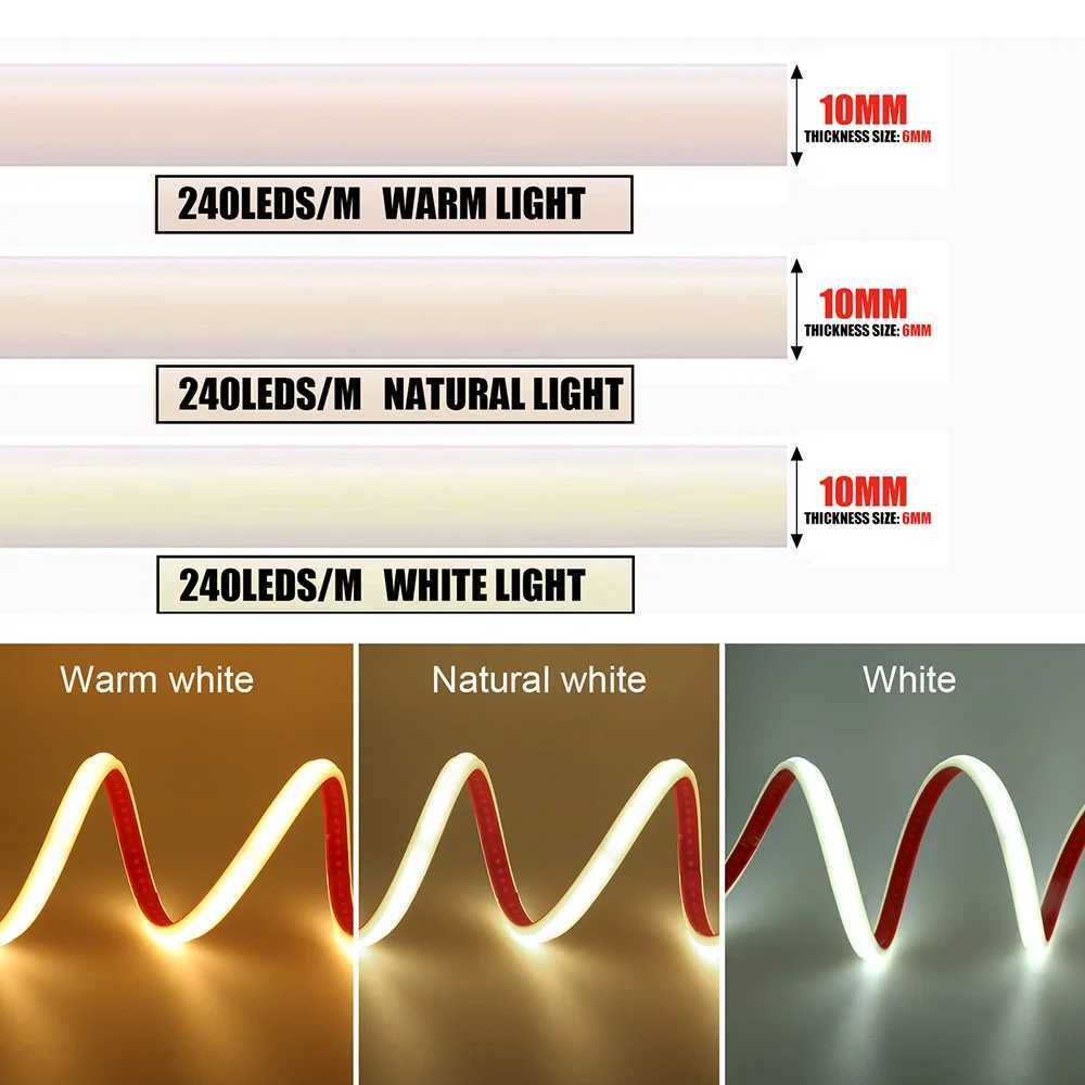 Dimmable COB LED Neon Strip Light with Adhesive Dimmer Power Plug 220V 230V 240LED Flexible Tape Lamp Waterproof Liner Lighting C250912