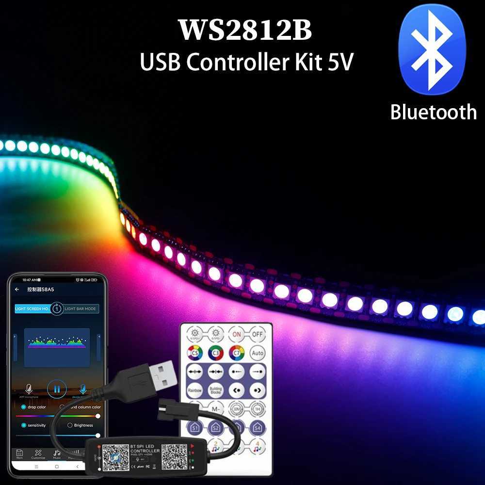 WS2812B Led Strip Individually Addressable Smart RGB LED Strip 3060144Ledsm and 28Keys Bluetooth Music Controller Kit USB 5V C250912
