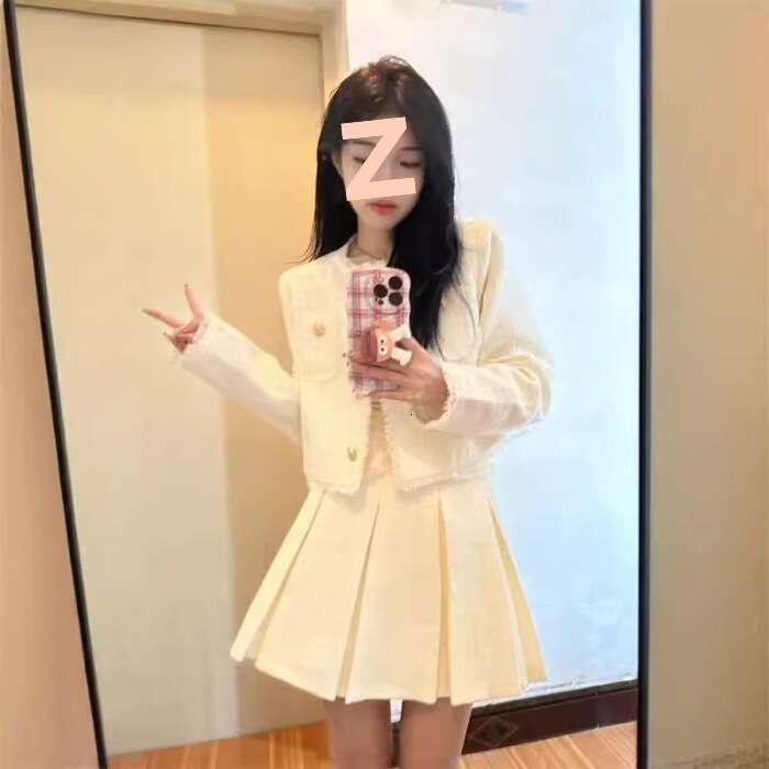 DHEssentials French Style Little Chanel Coat and Skirt Autumn Winter Rich Lady Elegant Socialite Petite Top Two-Piece Set for Women