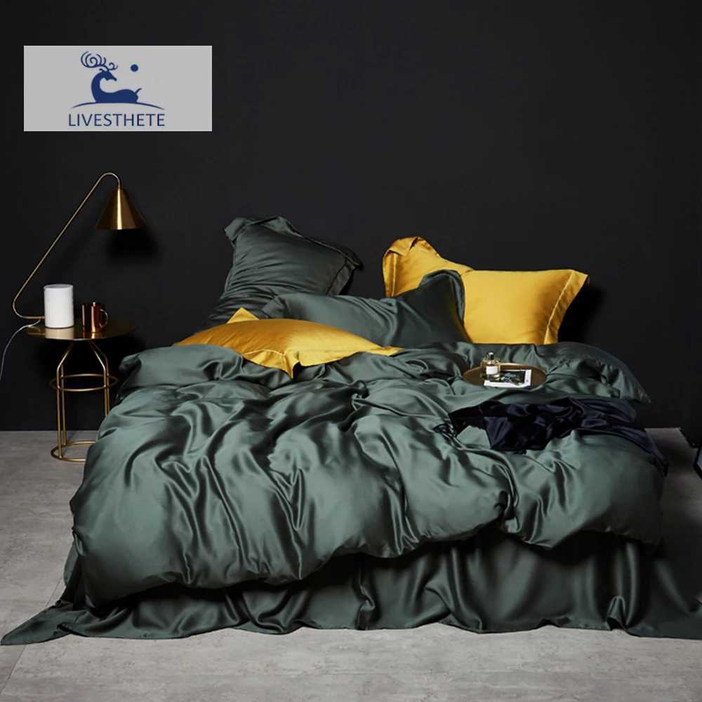 LivEsthete Dark Green 100 Silk Bedding Set Healthy Pure Silk Luxury Queen King Duvet Cover Flat Sheet Pillowcase Bed Linen Set C250912