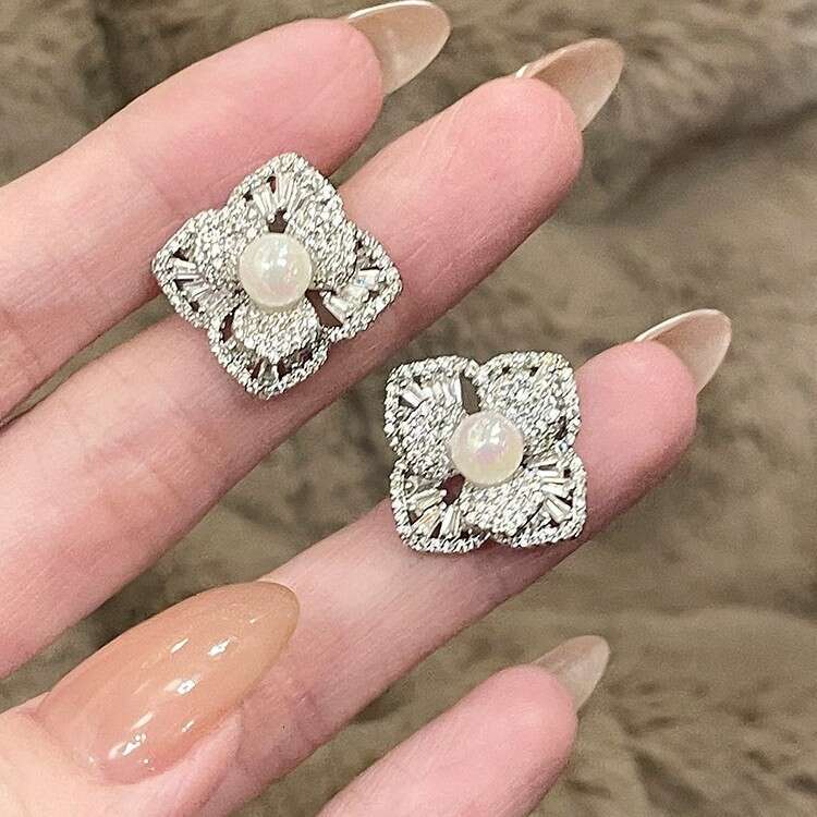 FRIDAY JEWELRY Pearl French Style Light Elegant Flower Earrings Studs Sier Needle
