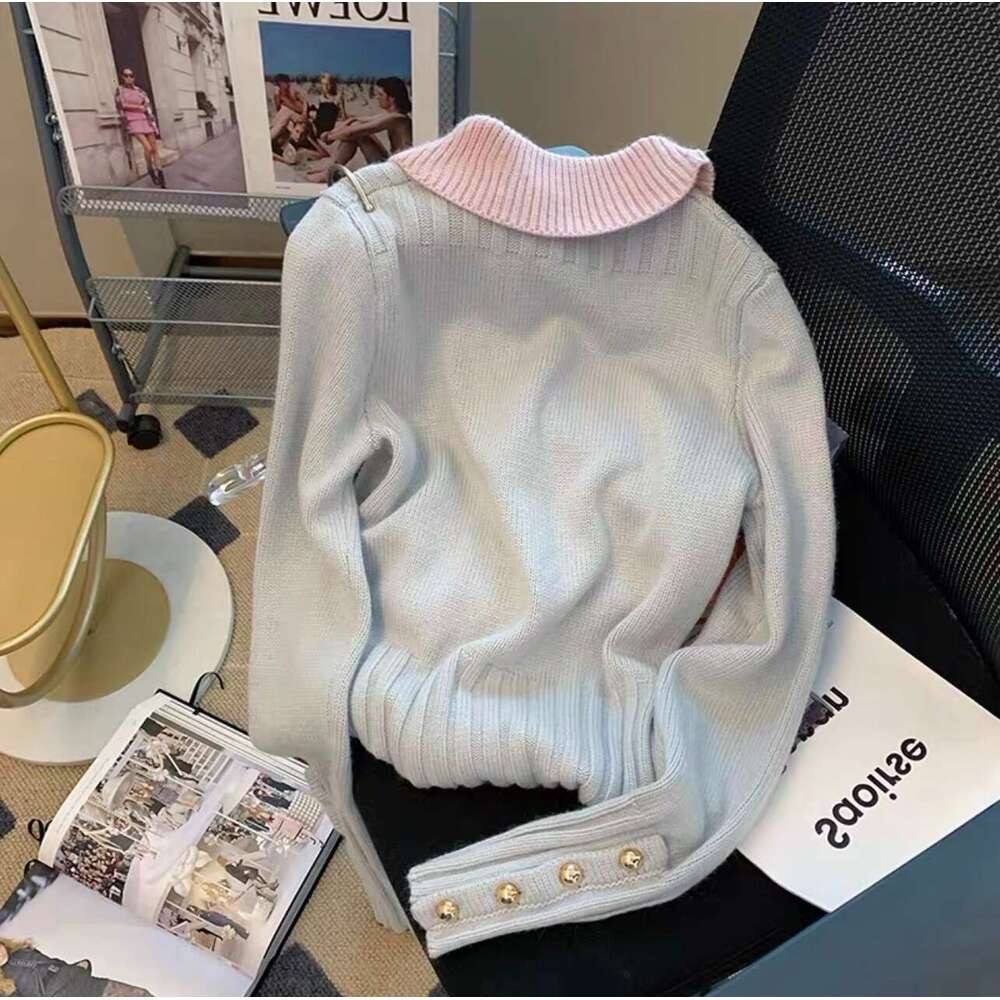 DHEssentials 2025 Autumn New Short Polo Collar Gentle Style Knitted Cardigan Sweater for Women