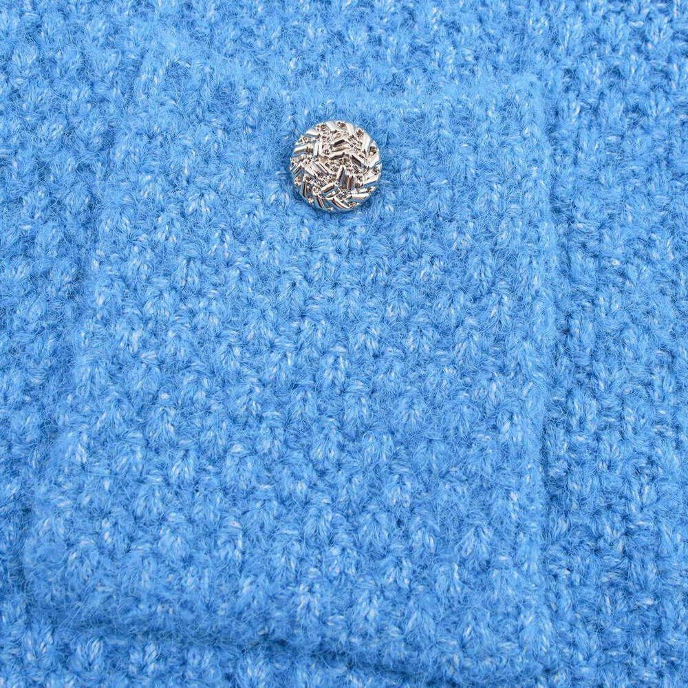 DHEssentials 2025 Autumn New Women's Fashion Wind Diamond Check Pocket Chanel Style Round Neck Knitted Long Sleeve Sweater Coat