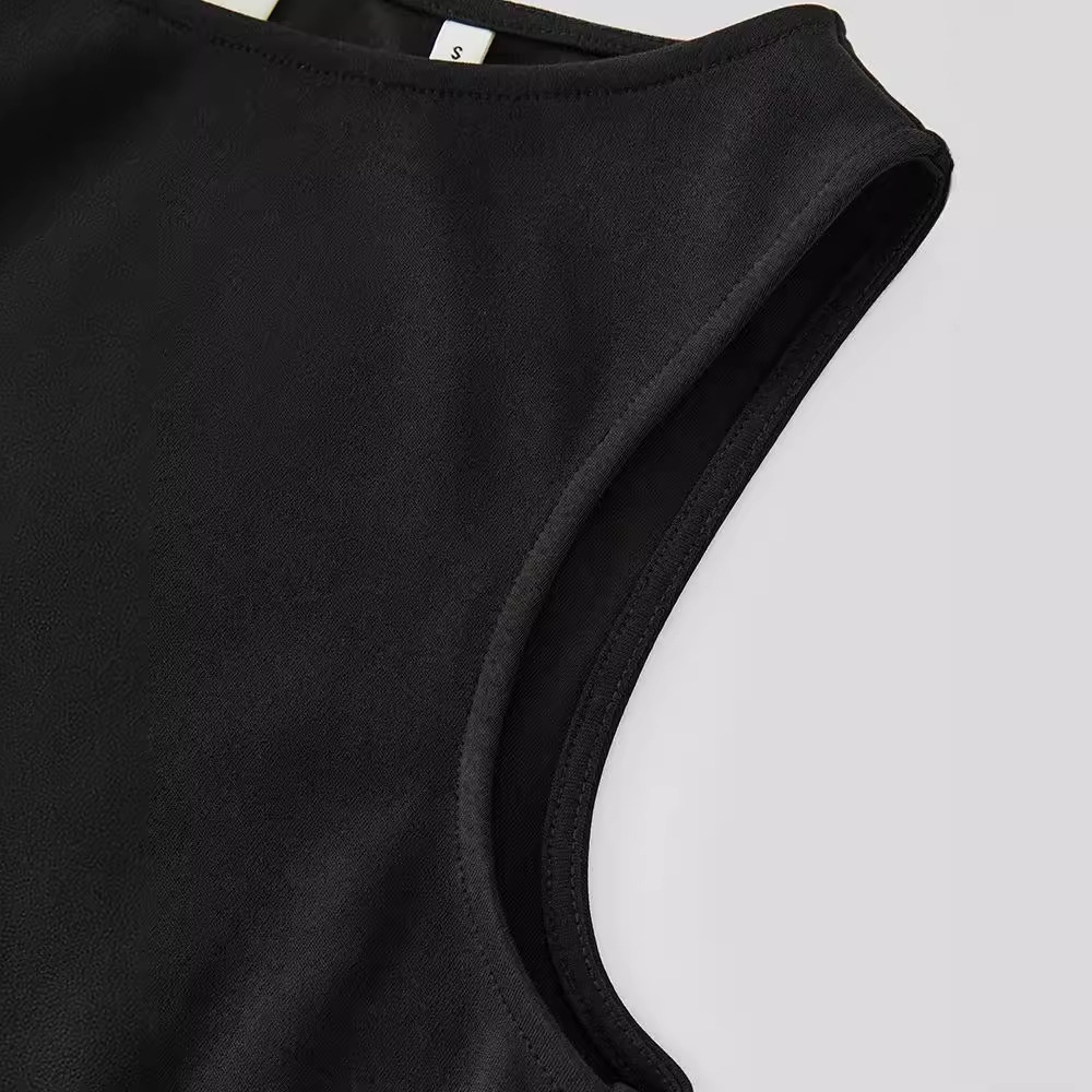X3326 New slim-fit niche simple solid color round neck pleated sleeveless knitted dress