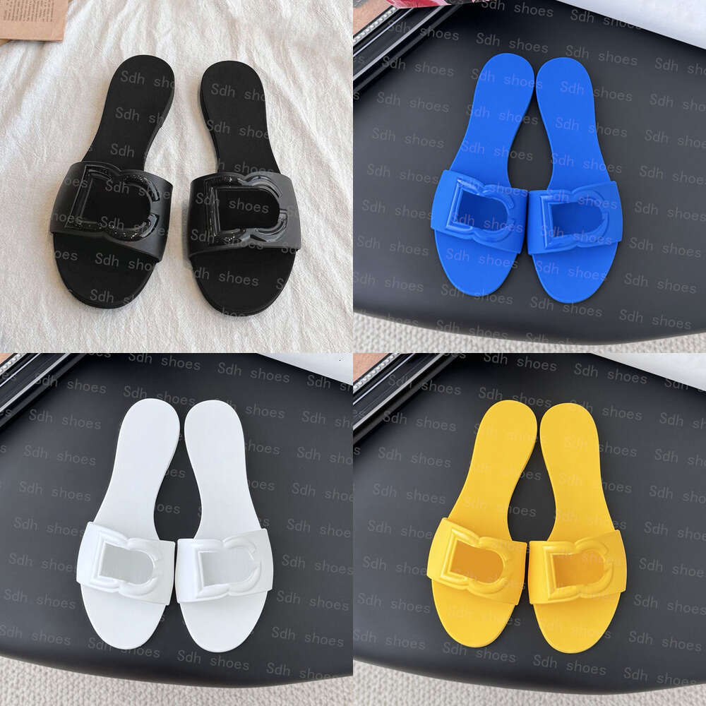 Luxury Sandals Women Interlocking Slides Rubber Slippers Ladies Flat Beach Jelly Script White Black Blue Summer Fall Mules Outdoor