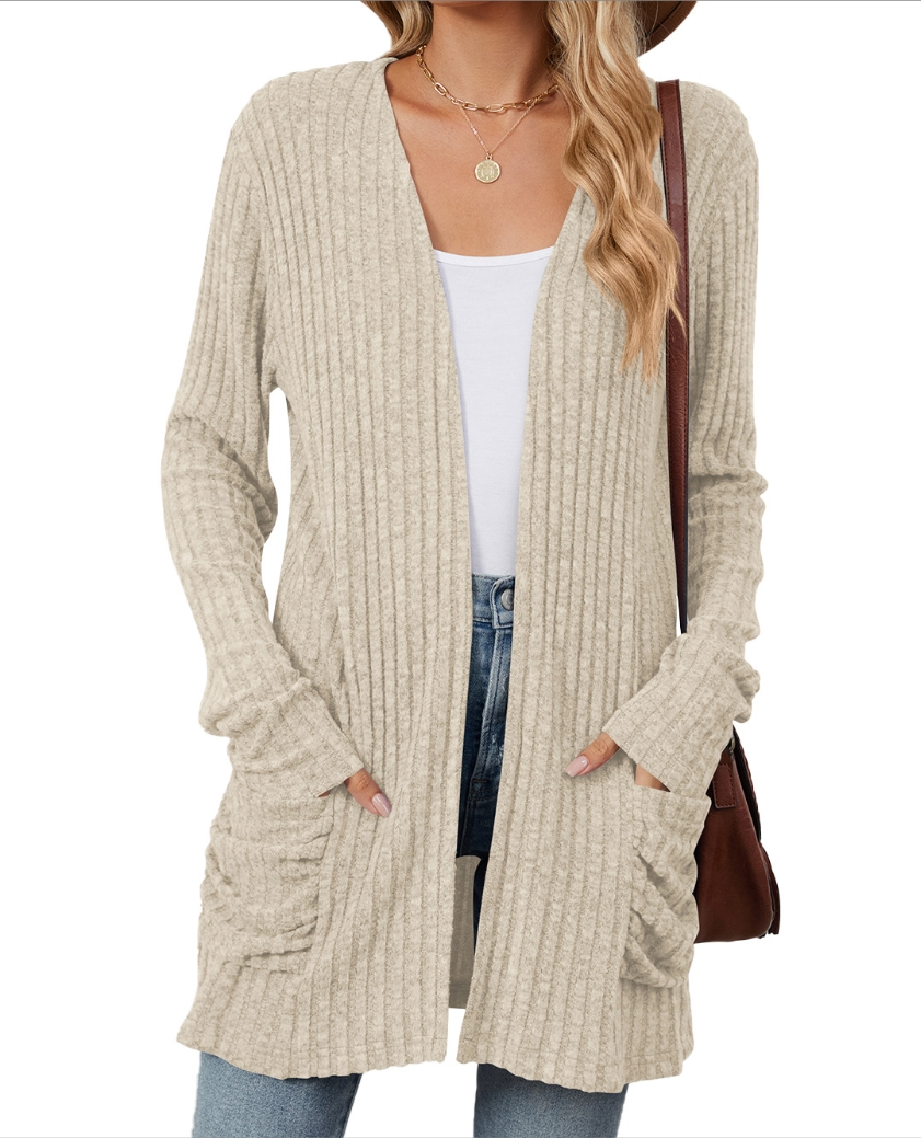 Fall/Winter New Arrival Solid-Color Pocket Long-Sleeve Base Layer Cardigan Knit Sweater