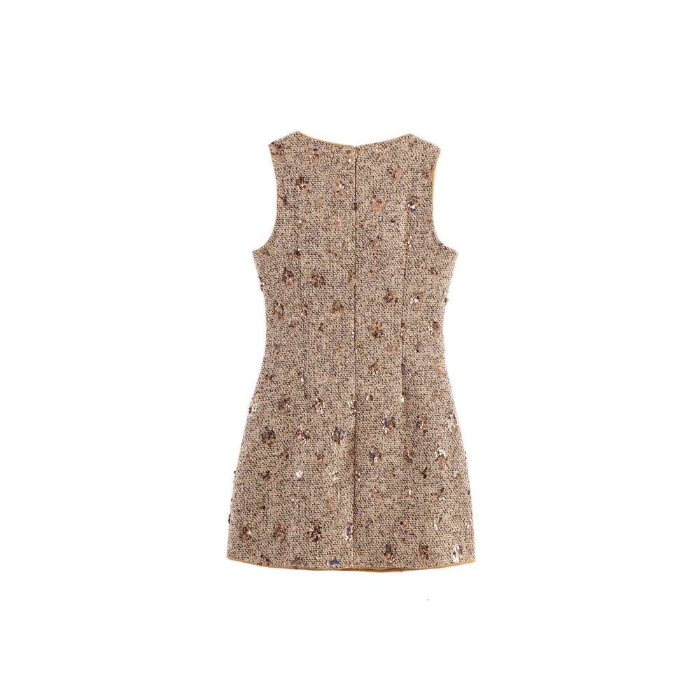 DHEssentials Summer New Women's Fashion Elegant Hollow Out Simple Sleeveless Design Beaded Chanel Style Dress