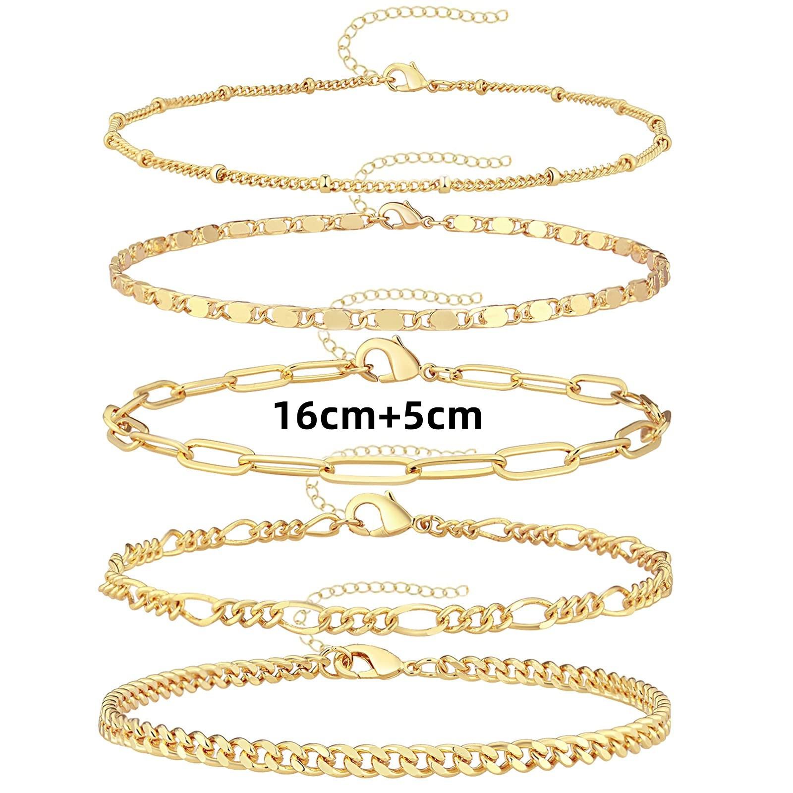 14K Gold Plated/Sterling Silver Bracelet Women's Waterproof Plus Size Cuban Link Anklet, Layered Anklet Bracelet Adjustable Size