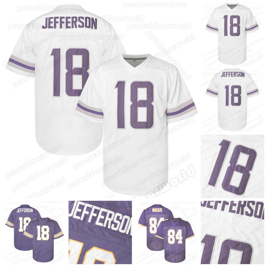 18 Justin Jefferson 2025 Vintage Football Jersey 84 Randy Moss Custom Stitched Short Sleeve V-Neck Moisture-Wicking Polyester Casual Wear Uniform In B