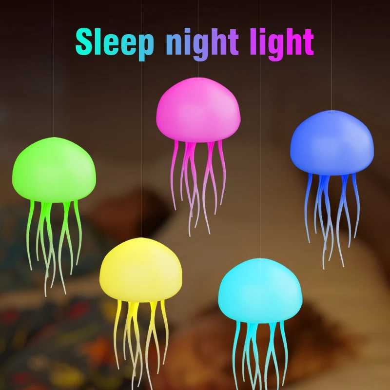 Jellyfish Cartoon LED Nihgt Light Voice Control Gradient Cute Rotating Jellyfish Hanging Bedside Lamp RGB Table Lamps Room Decor C251122