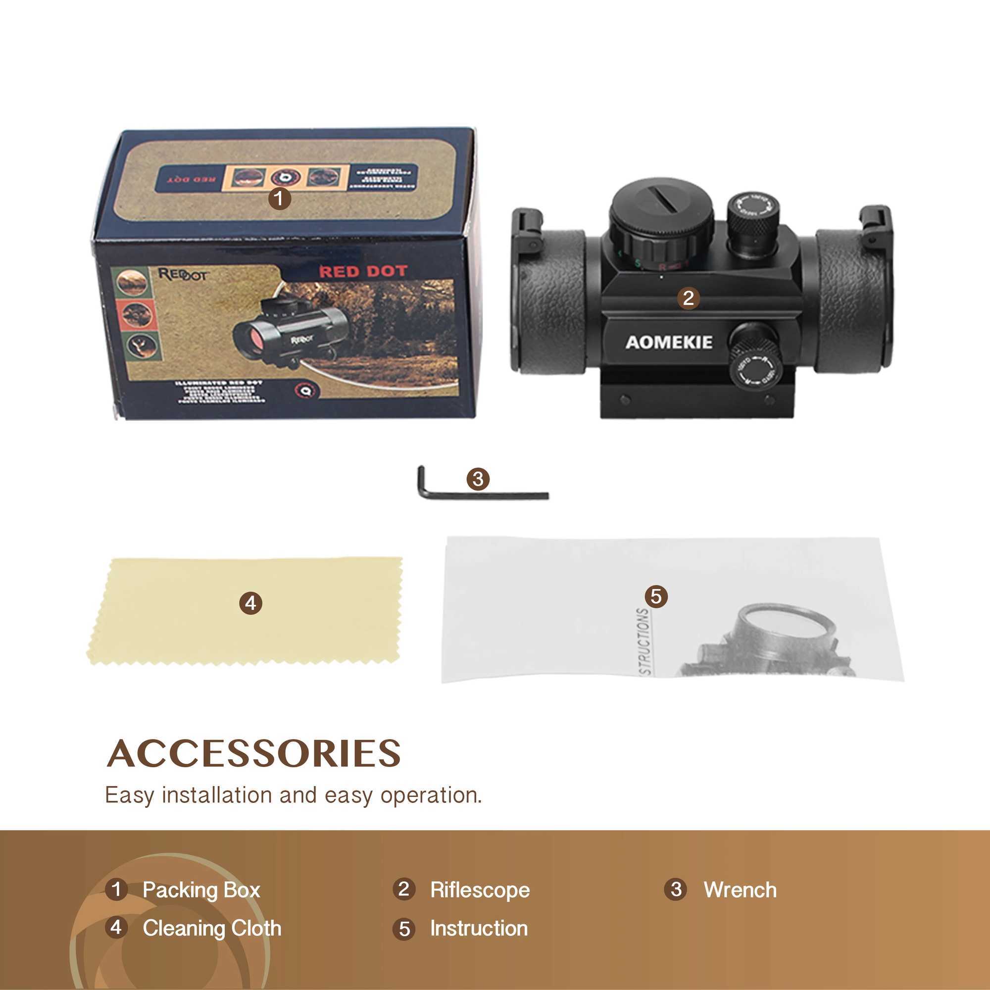 AOMEKIE Riflescope Airsoft Red Dot Sight Reflex Rifle Scope 1X 30mm FMC Lens with 22mm11mm Rail Mount W250912