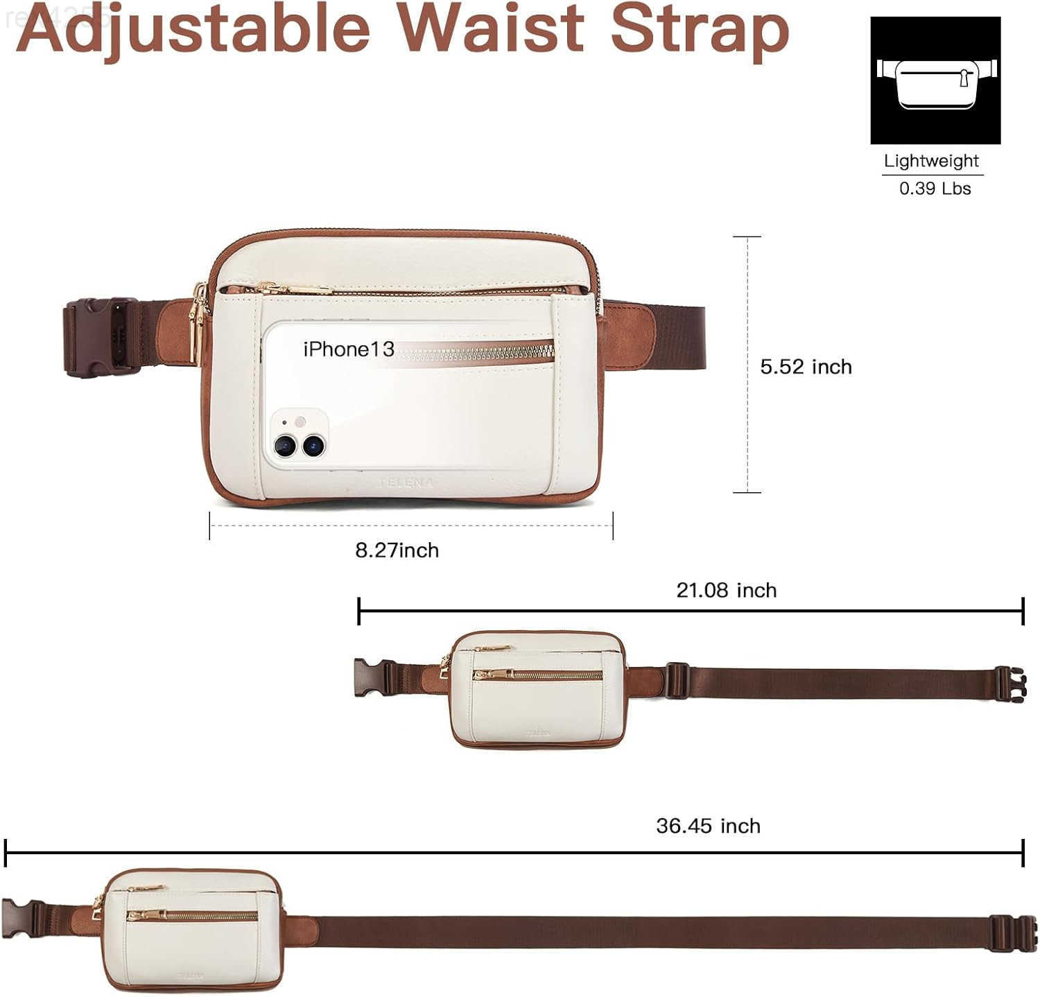 Fanny Packs for Women Cross Body Leather Belt Bag Fashionable with Adjustable Strap Beige BrownW250912
